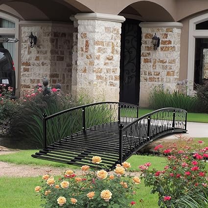 Metal Garden Bridge 8 FT, Durable Decorative Footbridge with Siderails Large Outdoor Bridges, Weight Capacity 770 lbs for Backyard, Creek, Lawn, Stream