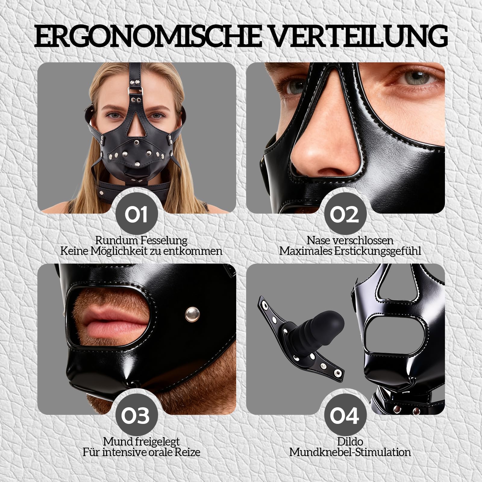 Masque BDSM SM avec Boule de Bâillon Bondage en Cuir Ajustable Fétichiste Érotique Esclave Muselière Similicuir Plug Pénien Amovible Sexuel
