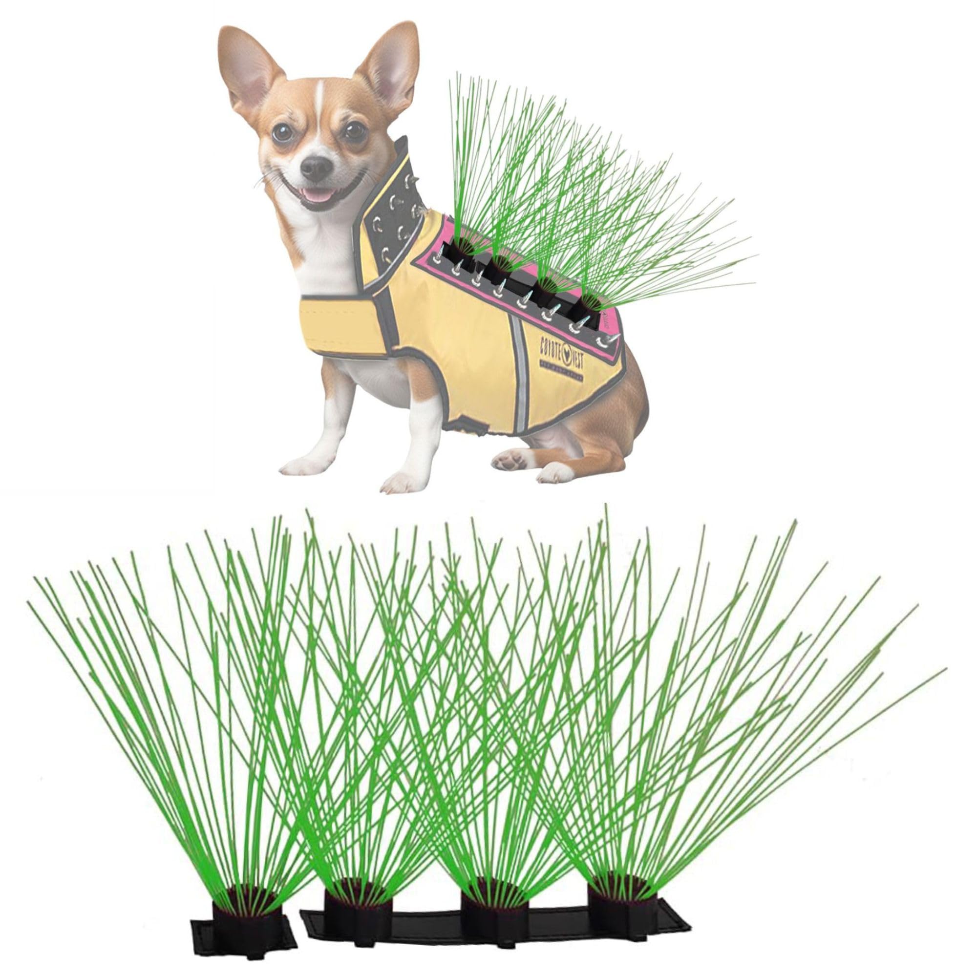 CoyoteVest CoyoteWhiskers Protection Nylon Bristles for CoyoteVest or SpikeVest Dog Harness Vest, Dog Accessories That Deter Coyote, Hawk and Raptor Attacks (Set of 4, Green)