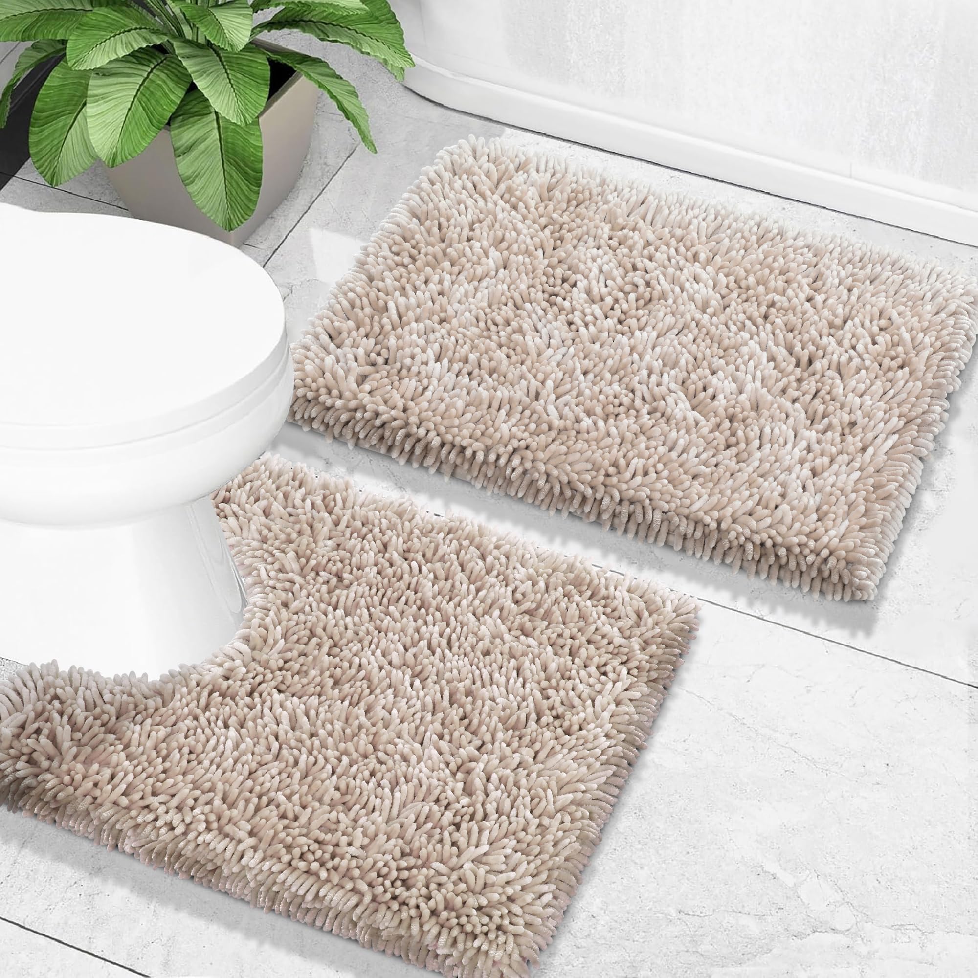 Yimobra Bathroom Rugs Sets 2 Piece, Soft Absorbent Bath Mat and U-Shaped Toilet Rug with Non Slip Backing, Luxury Shaggy Bath Mats for Bathroom,