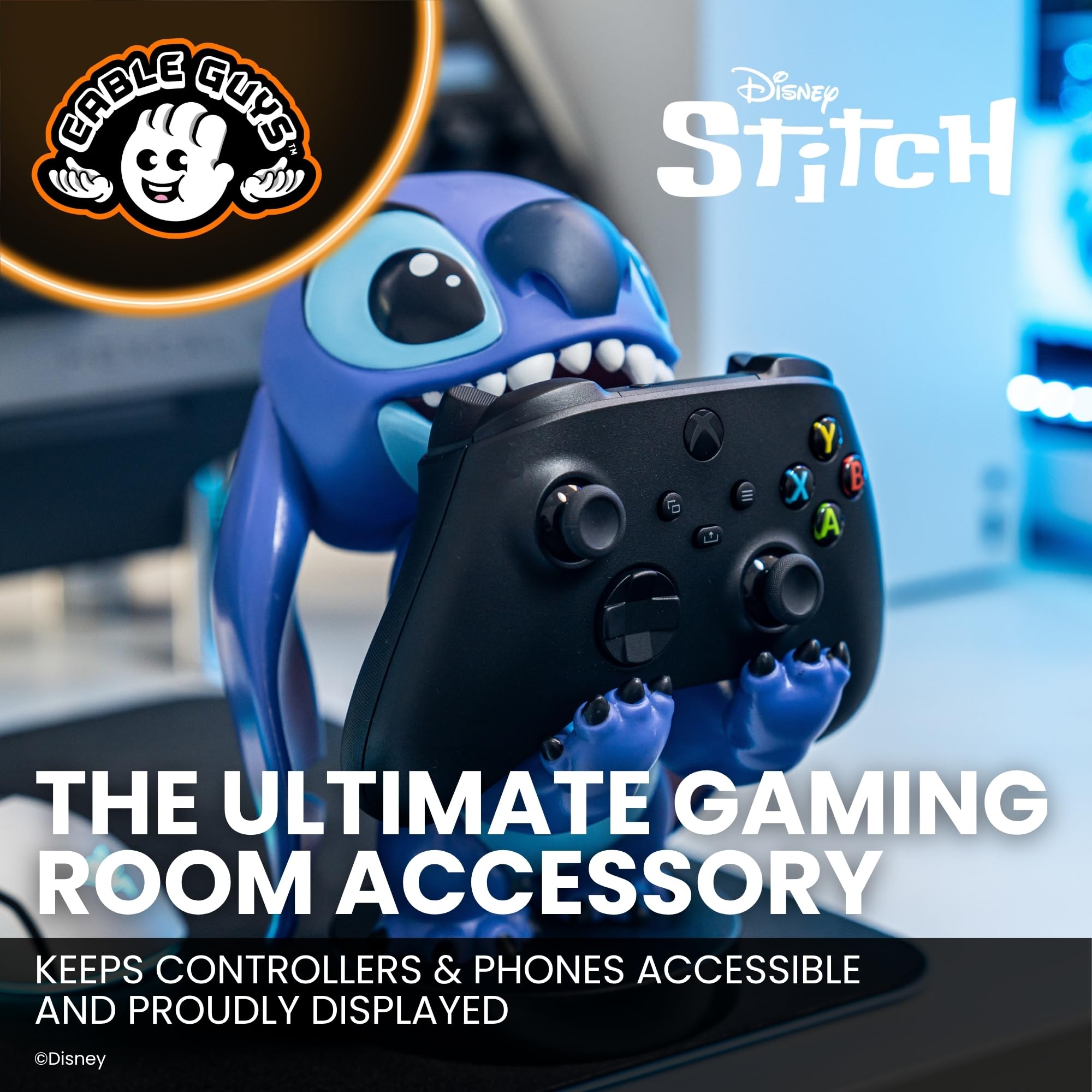 Cableguys Smiley Stitch Controller Halter & Handy Ständer - Gaming Zubehör für Zimmer und Schreibtisch-Setup, Ständer Kompatibel mit Xbox-, PlayStation- & den meisten Standard-Controllern