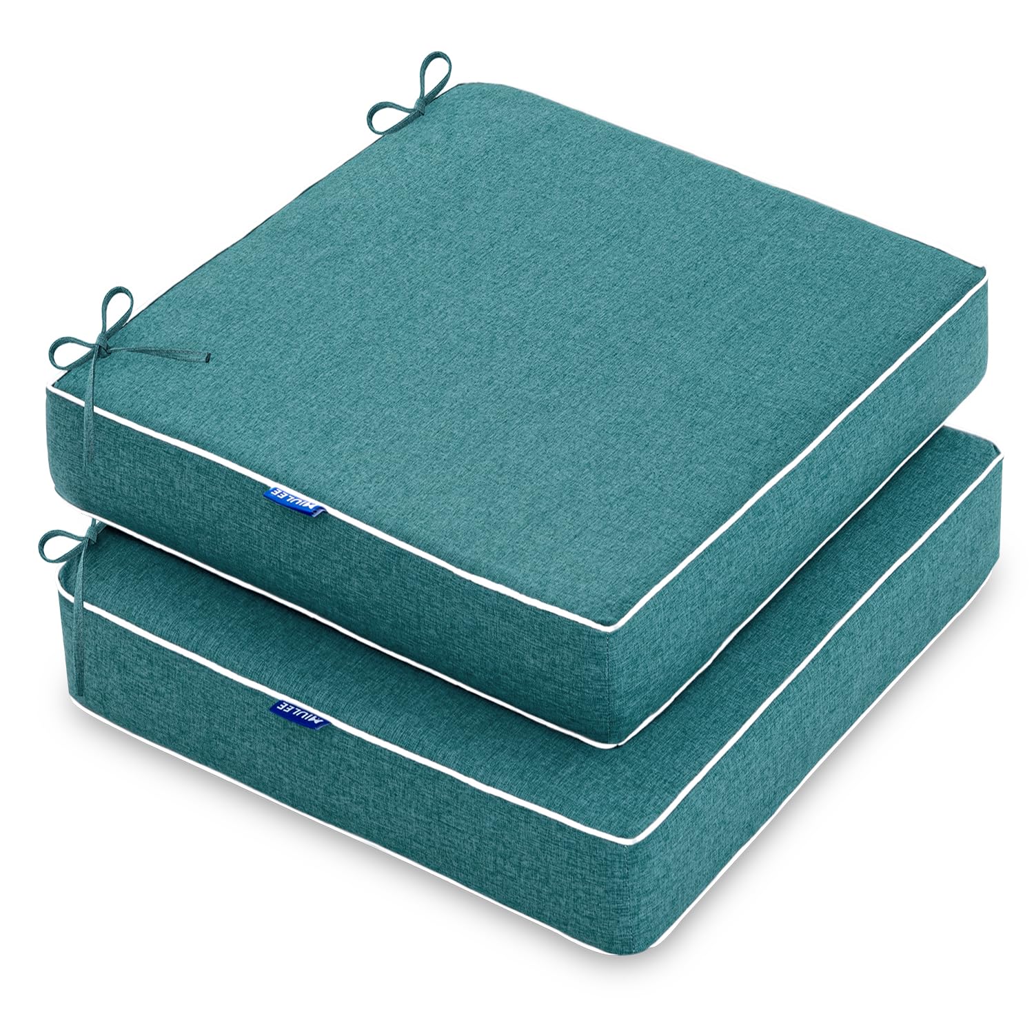 MIULEE 19 x 19 x 3 Inch Outdoor Chair Cushions,Waterproof Seat Cushions for Patio Furniture Garden with Ties Patio Chair Cushions Set of 2,Turquoise