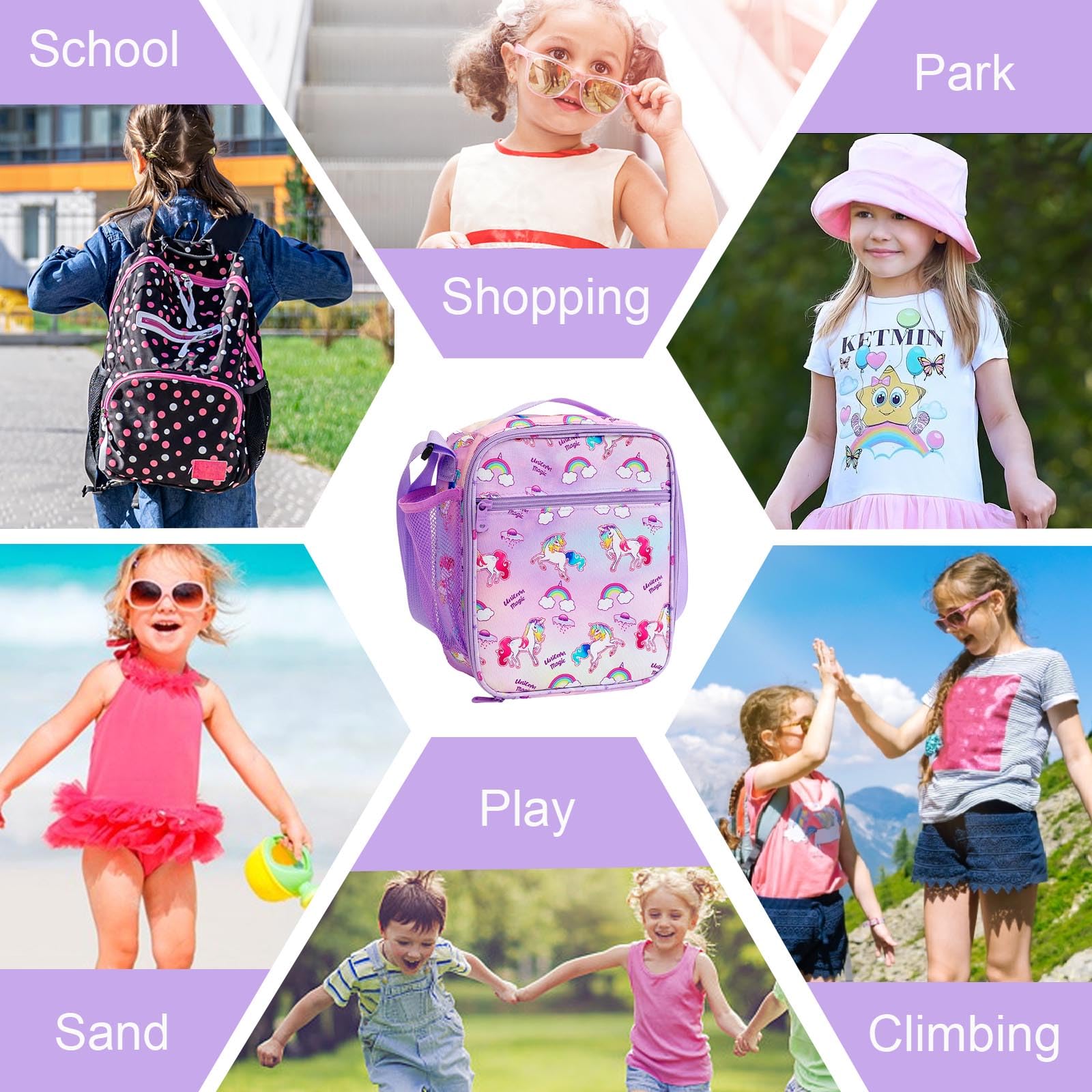 AYNKH Girls Lunch Pack, Sac De Repas Isolé Avec Refroidisseur D'isolation, Boîte à Lunch Imperméable Et Imperméable à L'eau Portable Avec Poignées Et Sangles Pour L'école De Travail Pique