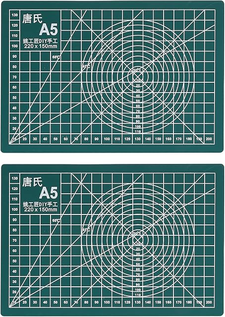 2 Pcs A5 Self Healing Cutting Mat, Double Sided Printed Sewing Mat, Rotary Cutting Mat, Craft Cutting Board Mat for Sewing Crafts Hobby Fabric Scrapbooking Project - 21*15 cm/8.3*6 inch, Green