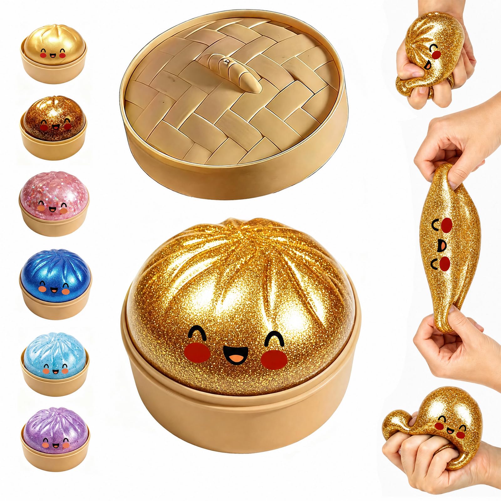 Giant Squishy Bao Dumpling Toy, Mystery Dumplings Squishies Fidget Toys, Glitter Squishys Sensory Toys Stress Balls for Kids Adults Autism Adhd, Bao Bun Squishies for Anxiety Relief