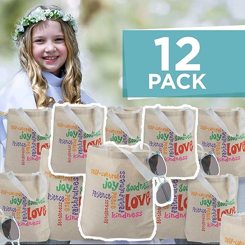 Miniatura 2 de Fun Express Fruit Of The Spirit - Bolsas de mano, juego de 12 bolsas de bienvenida para la iglesia, regalos y suministros religiosos, Varios colores