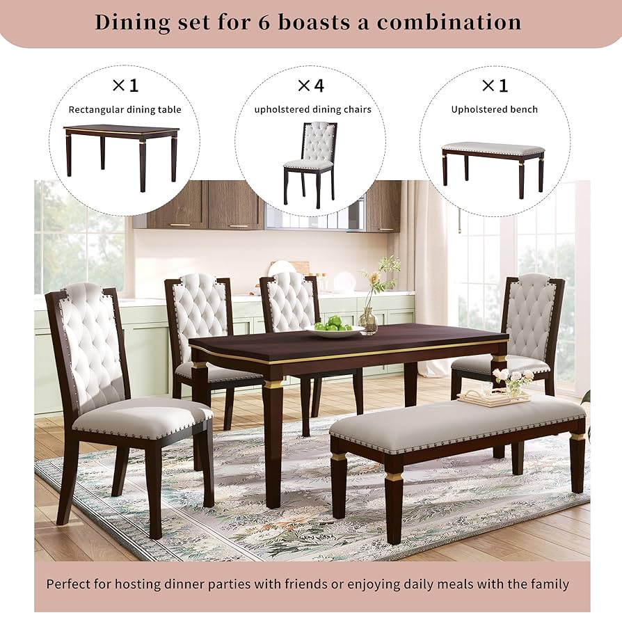 Amazon.com: Merax 6-Piece Kitchen Dining Table Set, 62.7