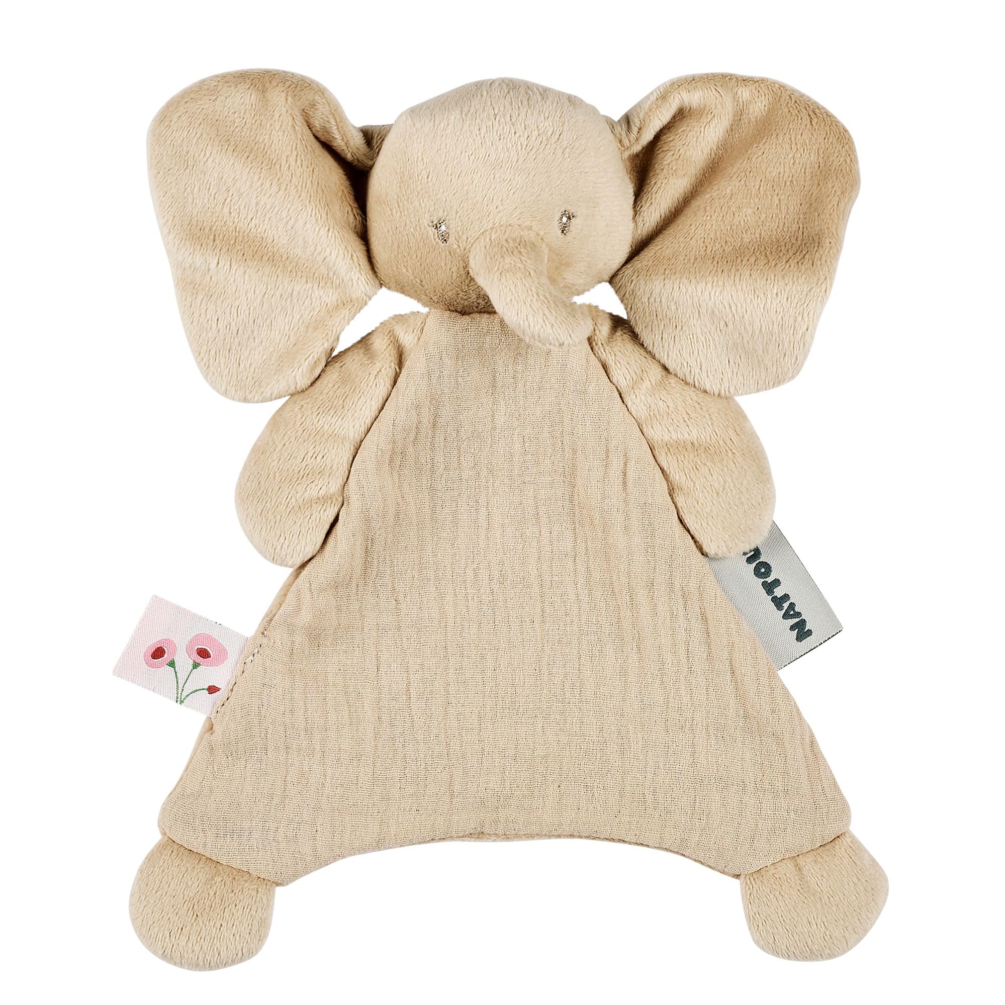 Nattou FanFan Mini Cuddle Blanket, Elephant Companion from Birth, Approx. 25 cm, Polyester/Cotton, Sand