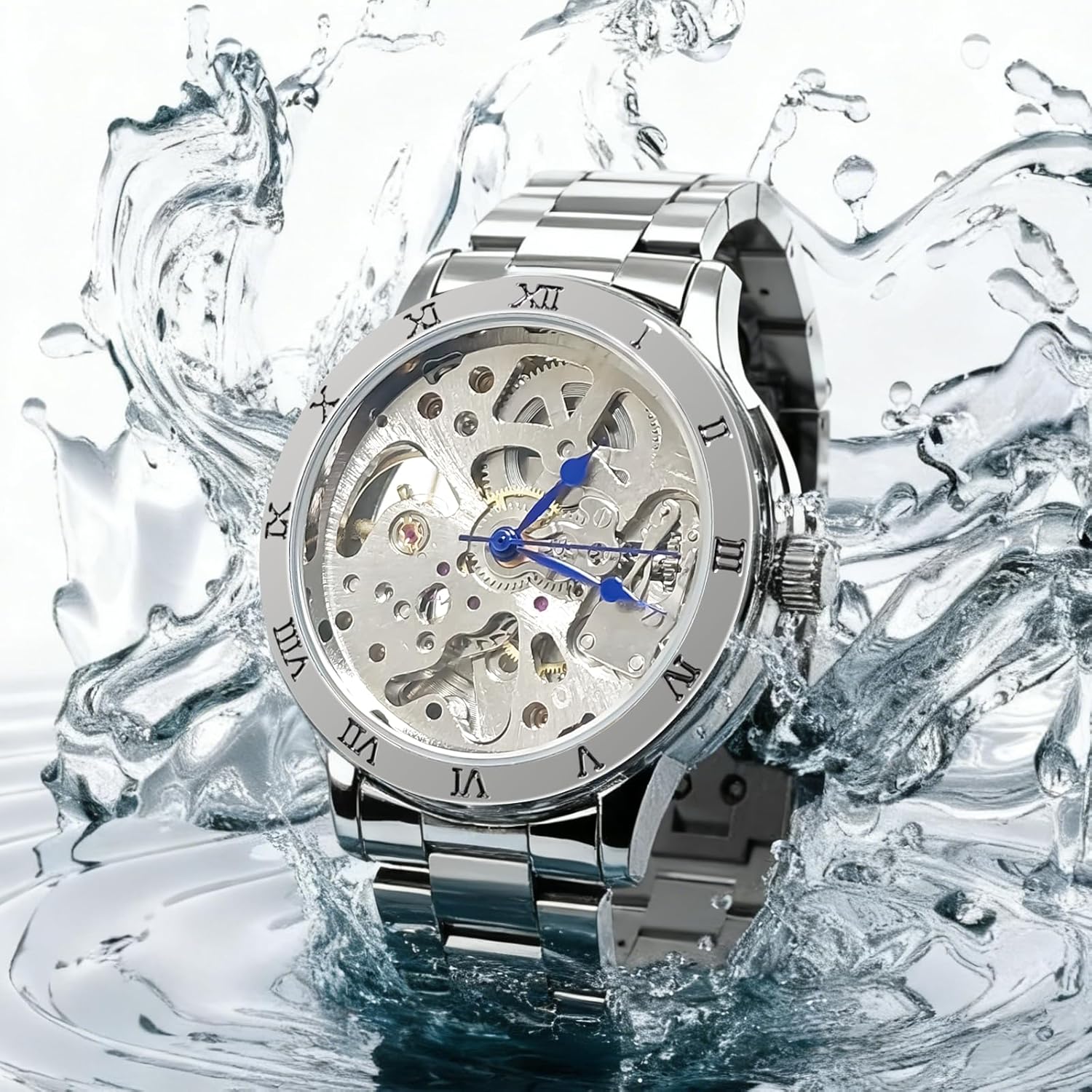 Gute IK Women's Automatic Watch, Steampunk Self Winding Mechanical Silver Bracelet Women Wrist Watch - Image 3