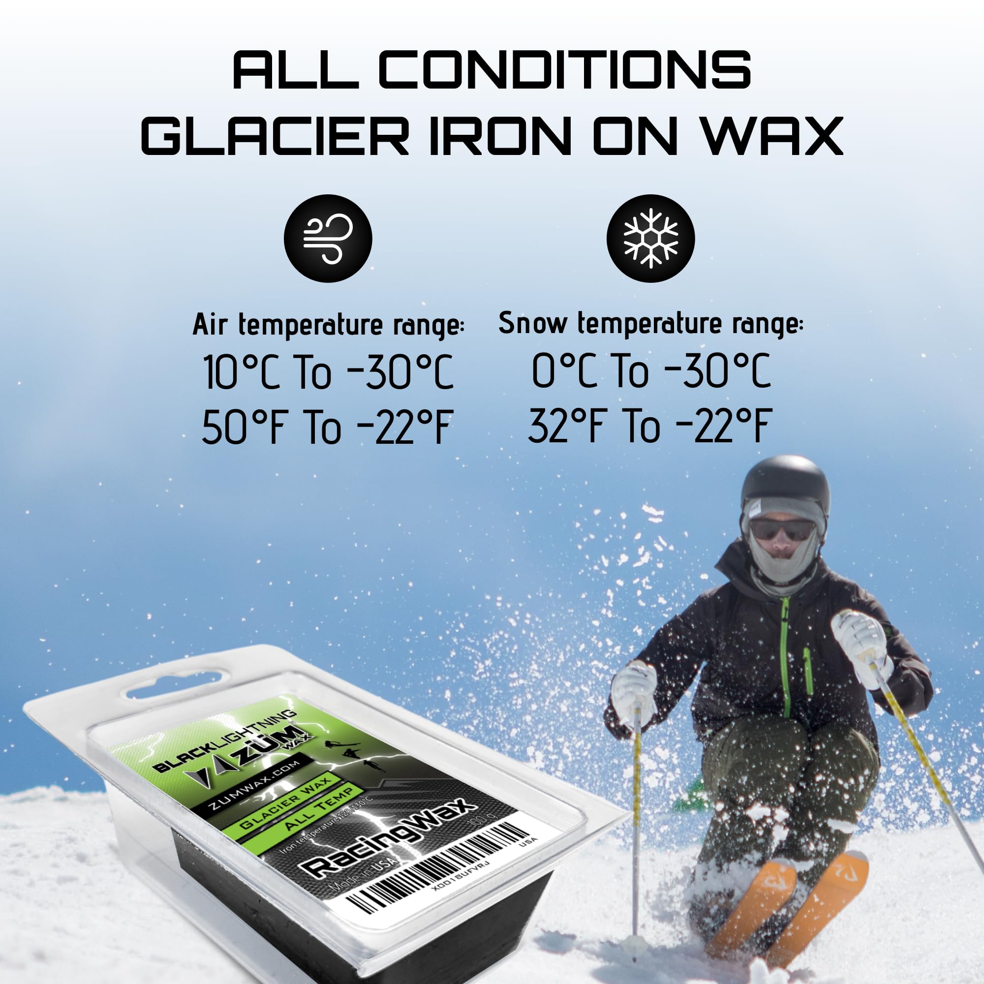Zumwax Ski/snowboard Racing grafite Wax – Universal – 100 gram – INCREDIBLY Fast in all temperatures. Perfetto per sporco e abrasiva Snow.