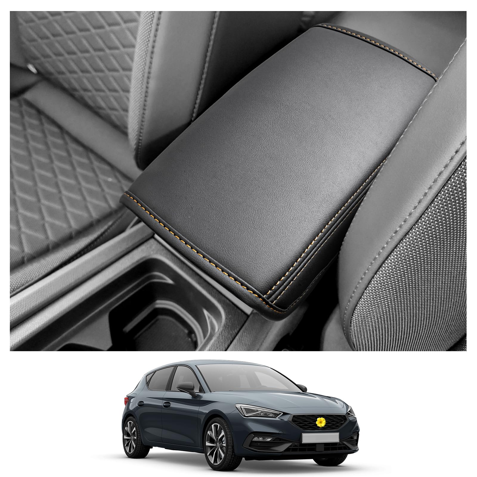 CDEFG Compatible avec Seat Leon MK4 / Cupra Formentor 2020-2023 2024 Housse de Protection pour Accoudoirs Voiture Console Centrale Accoudoir Couverture Couvercle Accessoire (Jaune)