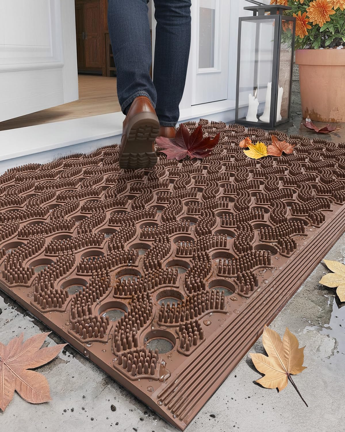 CCOLOR&GEOMETRY Zero Odor All TPE Front Door Mat Outside Heavy Duty Entrance Doormat, Eco-Friendly, No Maintenance, Slip-Resistant Outdoor Mat for Front Door, Patio, Garage, 60x90cm Brown