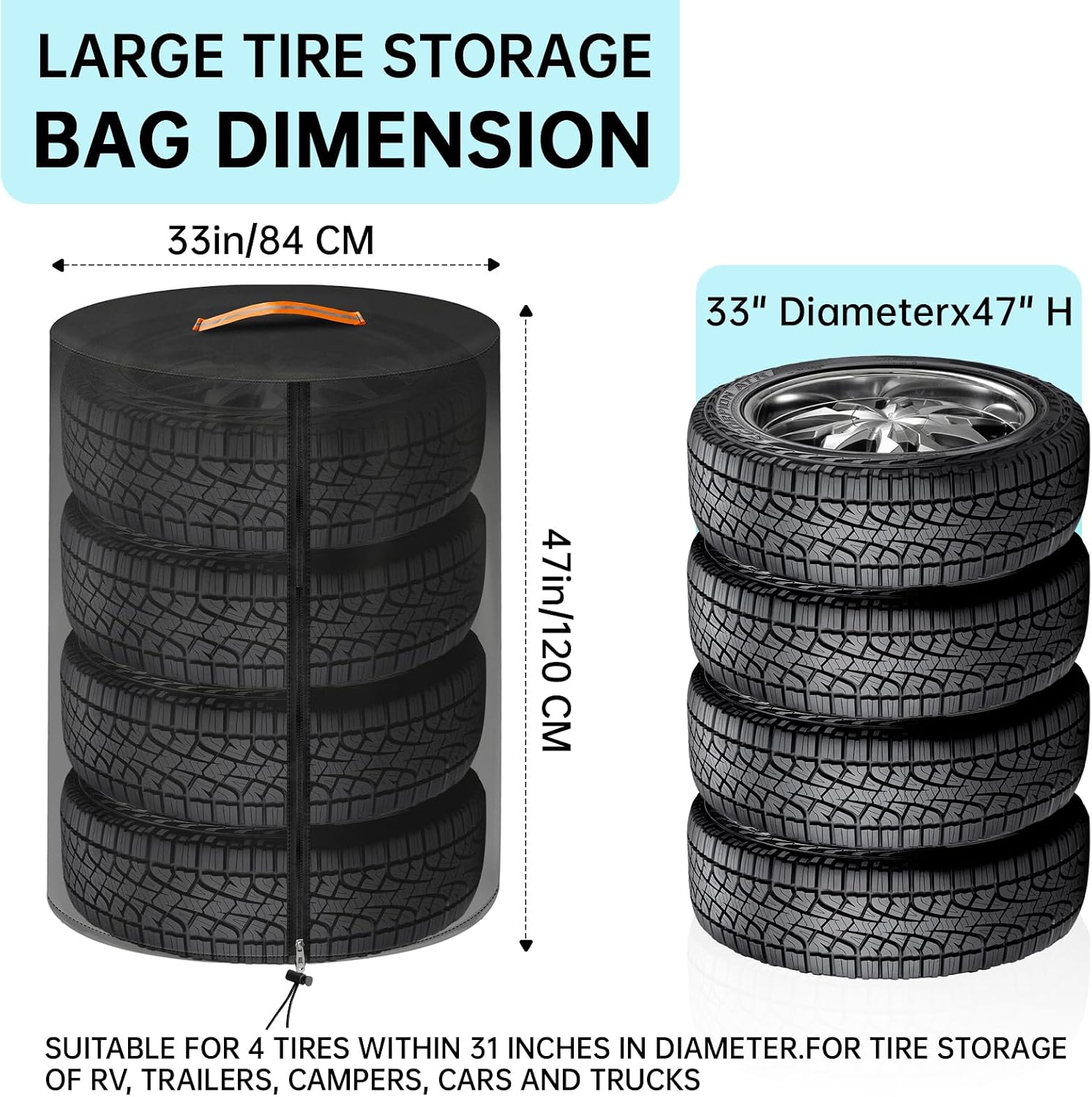 Tire Cover,Heavy Duty 420D Outdoor Tire Storage Coated Waterproof,Universal Truck Tire Covers Waterproof Outdoor Spare Tire Storage with Zipper & Air Vent (Fits 4 Tires up to 32 Inch Diameter)
