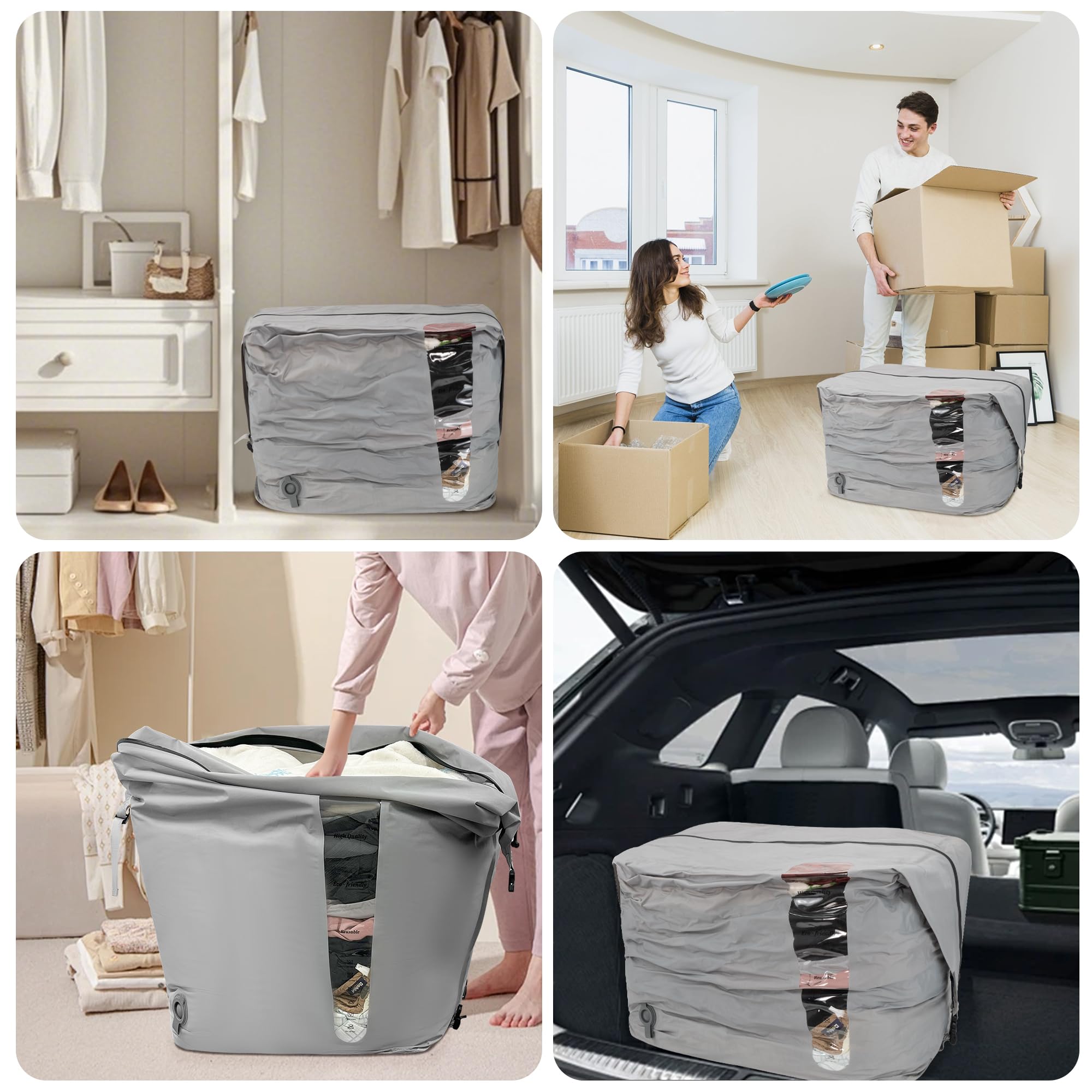 EULANT Grandes Bolsas de Nailon al Vacío para Ropa con Cremallera Hermética IP67, Bolsa de Compresión al Vacío Impermeable para Edredones/Mantas/Ropa de Cama, Reutilizable & Ahorra Espacio
