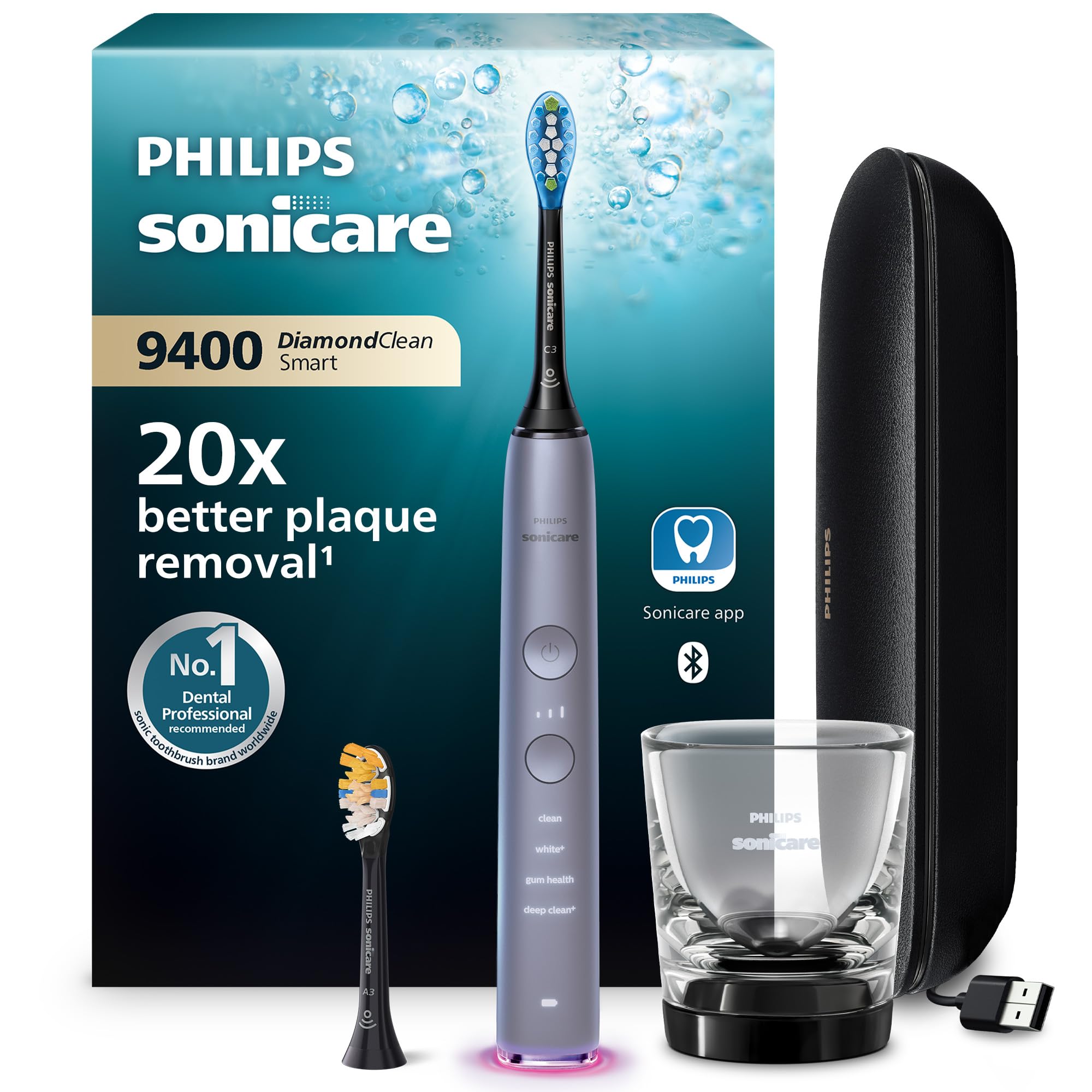 Philips Sonicare DiamondClean 9400 elektrische tandenborstel met app, Grijs (Model HX9917/90)