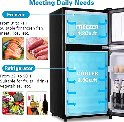 Miniatura 3 de Fox Shack Anukis - Mini refrigerador compacto con congelador, 3.5 pies cúbicos y 2 puertas, bajo nivel de ruido, eficiencia energética, para