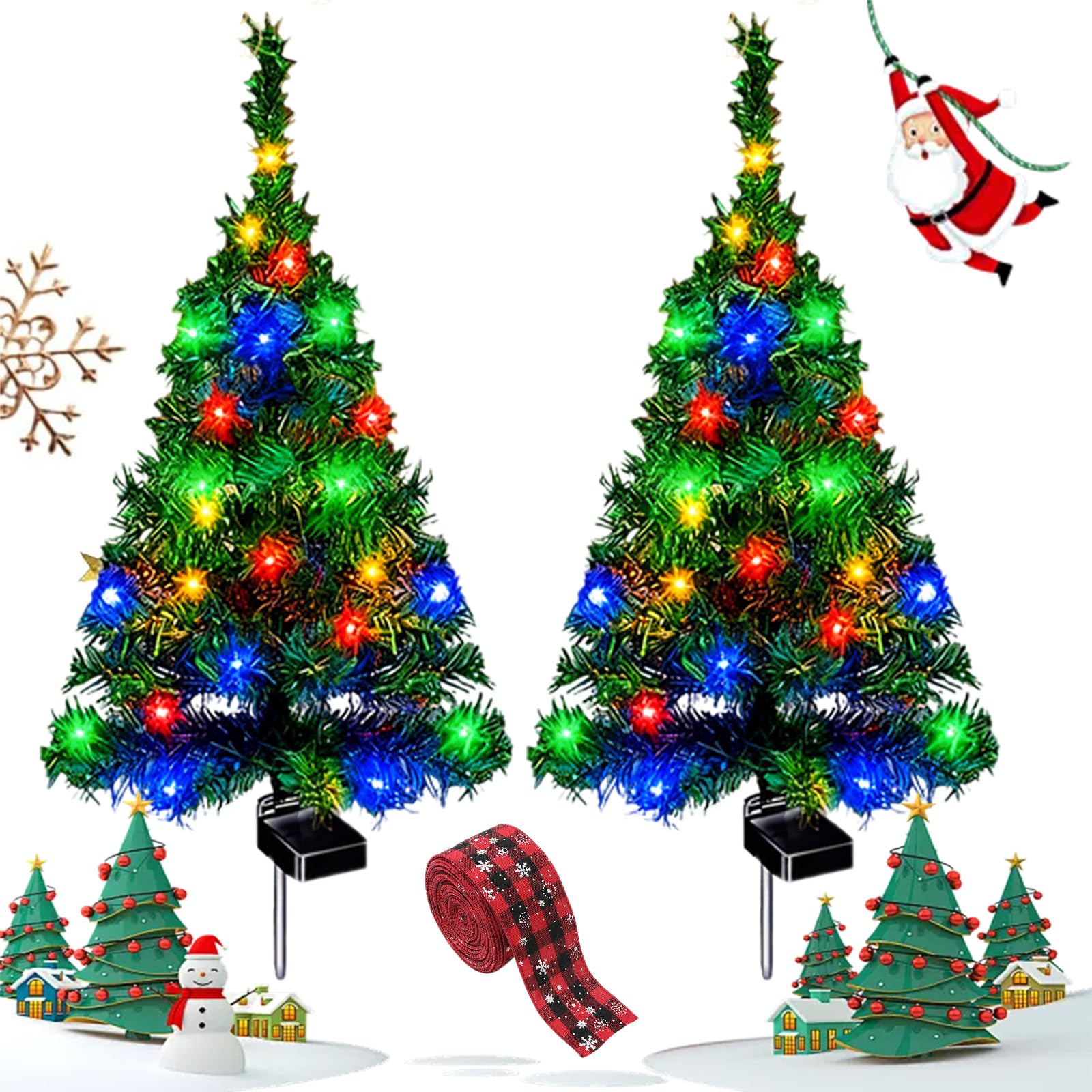 Nnbwlmaee 2Pcs Solar Christmas Tree Lights Holiday Decorations, Solar Christmas Garden Stake Lights, Outdoor Waterproof Xmas Tree Yard Stake Pathway Light For Xmas Decorations Garden (2Pcs)