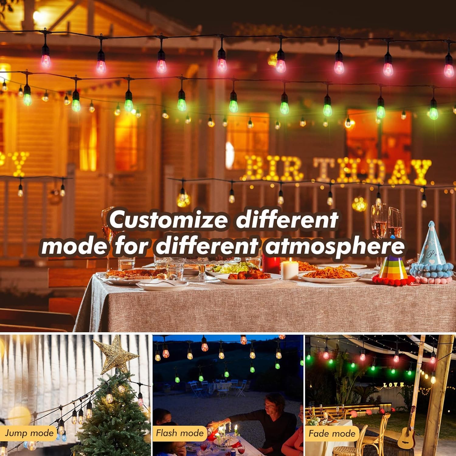 Auroraworld 96FT Outdoor String Lights Color Changing LED Patio Lights with Remote,Waterproof RGB Multicolor Fairy Lights for Outside