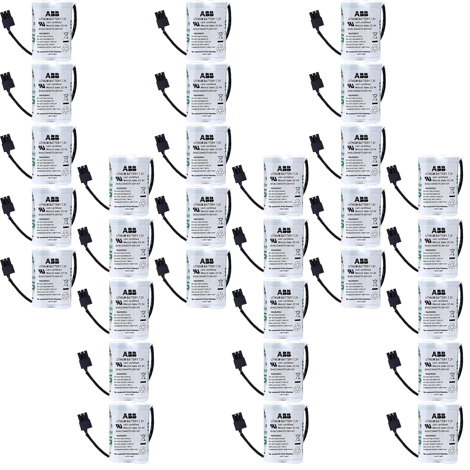 30-Pack 3HAC044075-001 01 3600mAh 7 2V with Black Plug Non-Rechargeable Lithium Battery for ABB Robot CPU ABBTA521 ABB3HAC16831-1
