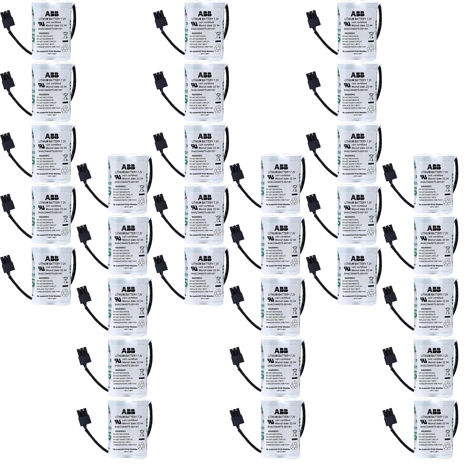 30-Pack 3HAC044075-001 01 3600mAh 7 2V with Black Plug Non-Rechargeable Lithium Battery for ABB Robot CPU ABBTA521 ABB3HAC16831-1