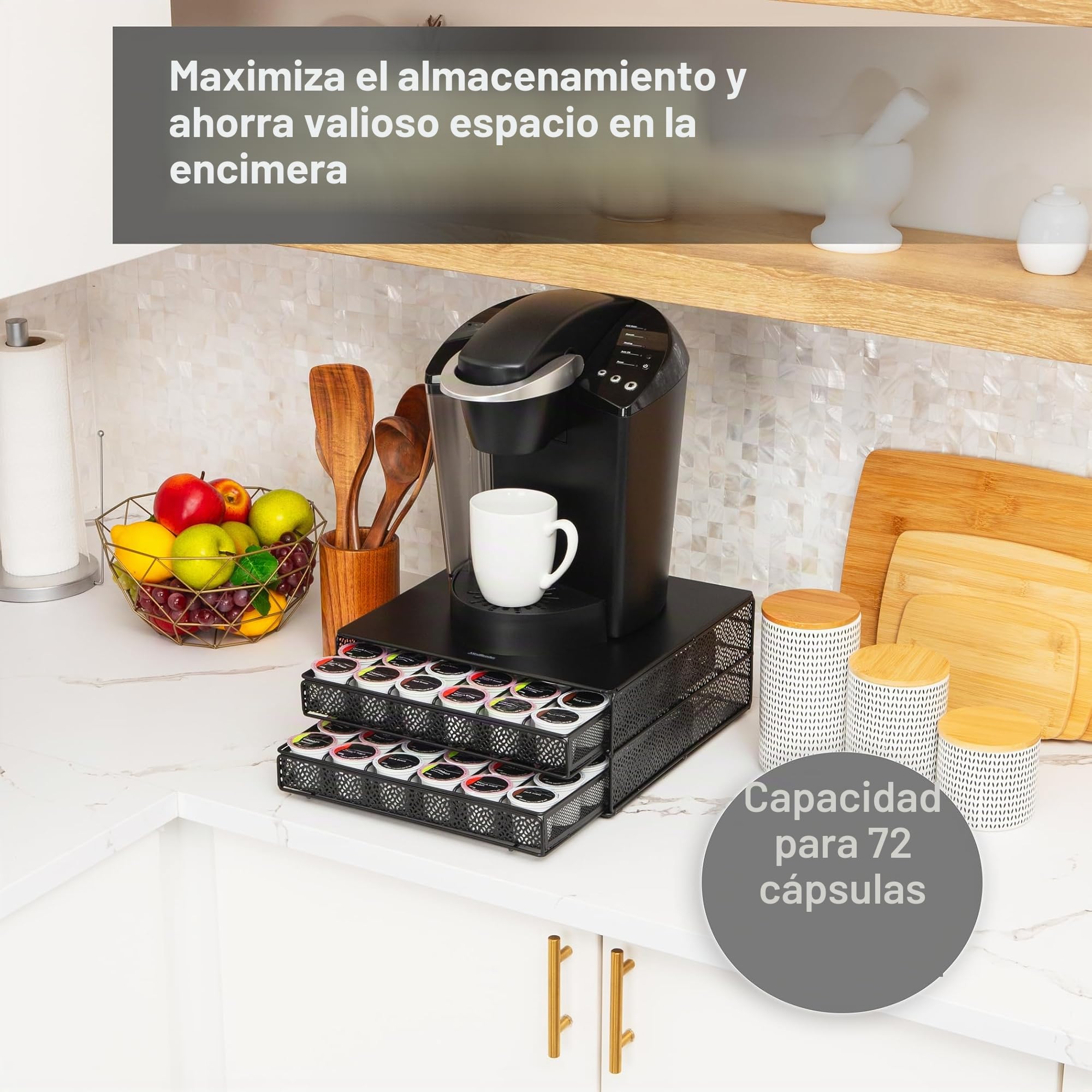 Mind Reader Cajón de almacenamiento para cápsulas de café, capacidad para 72, color negro