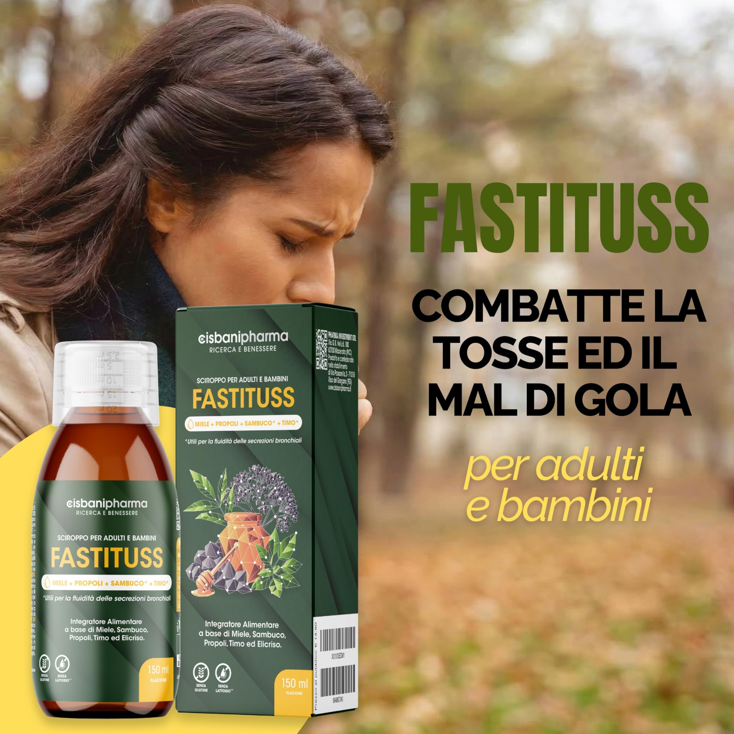 CISBANI PHARMA Sciroppo tosse secca e grassa e mal di gola a base di Sambuco, Miele, Propoli, Timo ed Elicrisio - Emolliente e lenitivo - Flacone 150 ml, per Adulti e Bambini