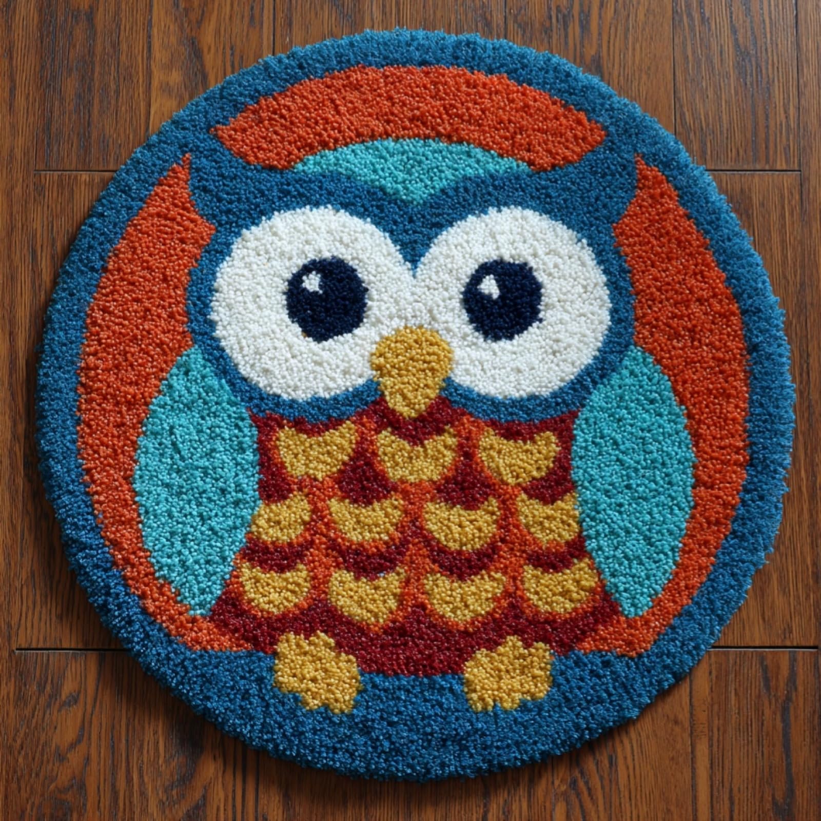 WallustrioaW Latch Hook Rug Kits for Adults Beginners,Cartoon Owl,DIY Craft Doormat Carpet Making Kit Tapestry Gift Home Decorations,50x50cm