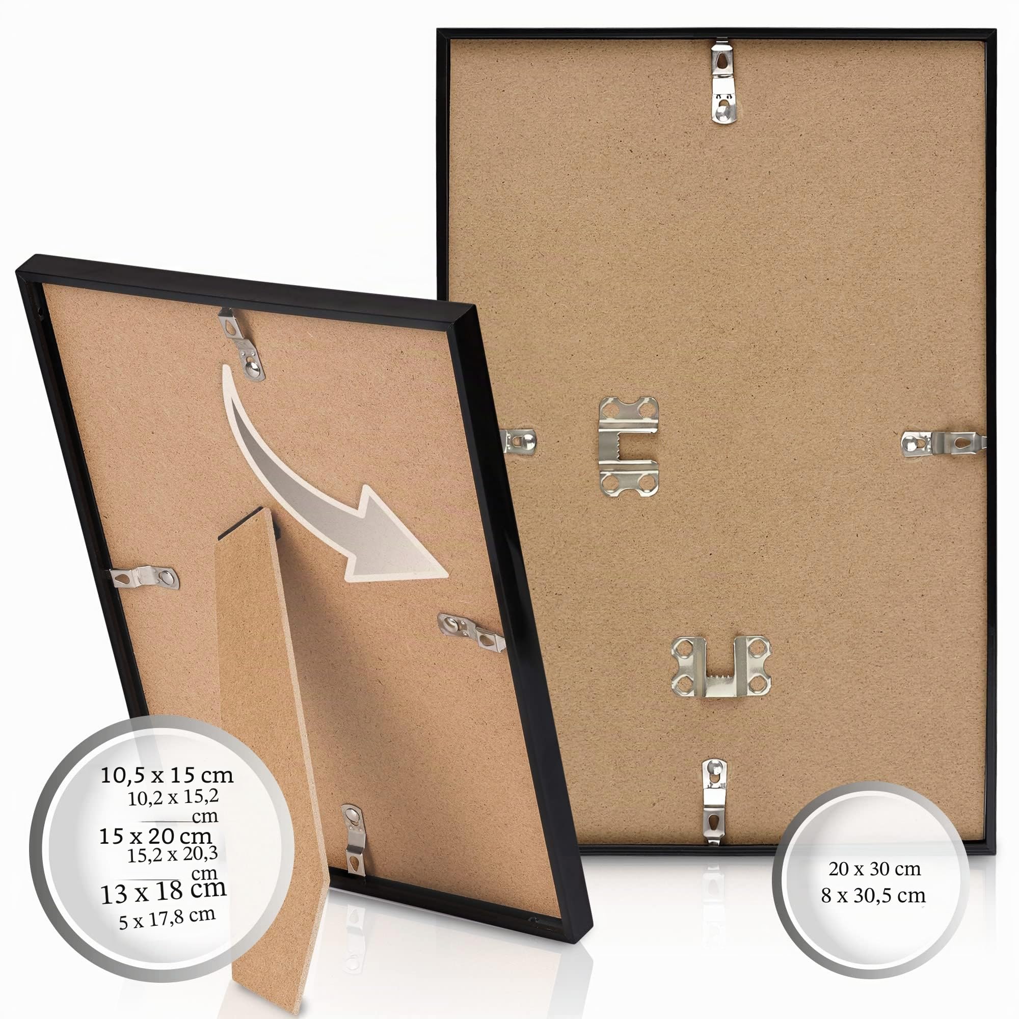 bomoe Bilderrahmen 24-teilig für Fotocollagen mit Passepartout | 10x10x15cm 8x13x18cm 4x15x20 2x20x30 Schwarz Kunststoff & Kunststoffglas Bilder Rahmen Fotocollage Wand Blossom