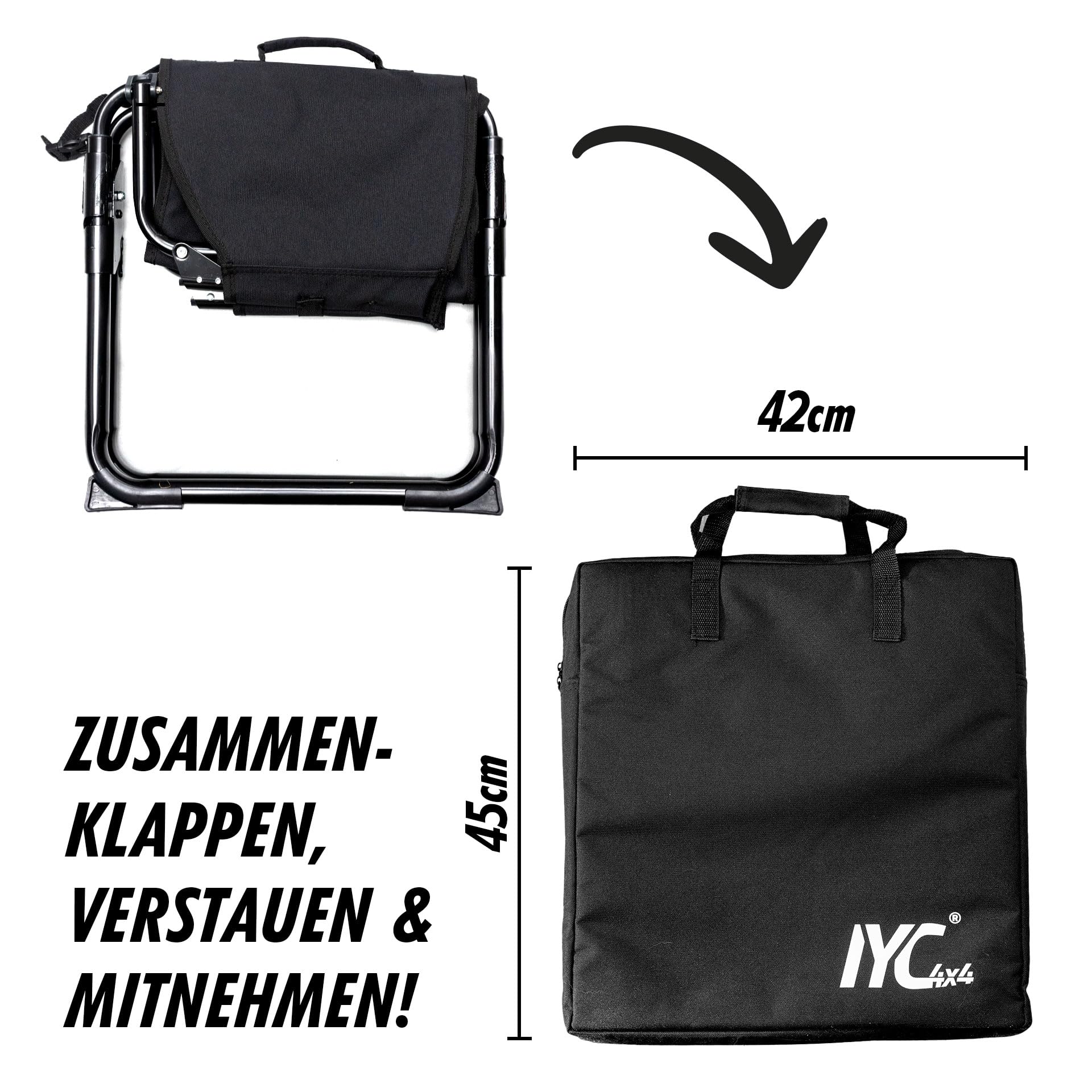 Campingstuhl faltbar bis 180kg belastbar – Stabiler Outdoor Klappstuhl mit Rückenlehne – kompakter Expander Sitz inkl. Tragetasche – Leichter Reise-, Angel- & Festivalstuhl für Camping & Overlanding