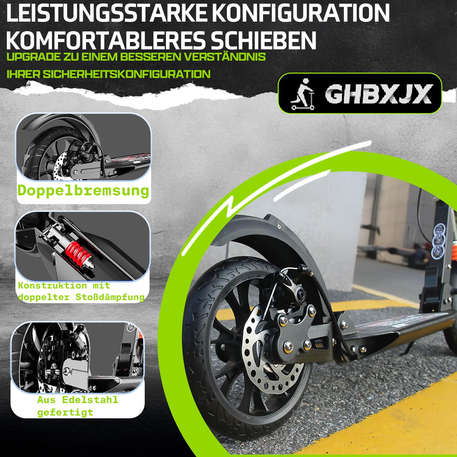 Cityroller Scooter Roller für Erwachsene bis 150kg Verstellbar Scooterm, ABEC 9, Robuste Konstruktion 200mm Räder Stoßdämpfende ShockResist -Technologie Hinterradbremse rutschfest