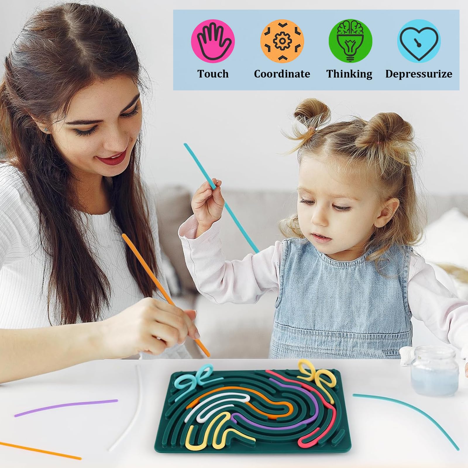 Tavola sensoriale per attività Giocattolo Fidget dal design a doppio lato in silicone Giocattoli sensoriali a pressione con borsa da viaggio e 20