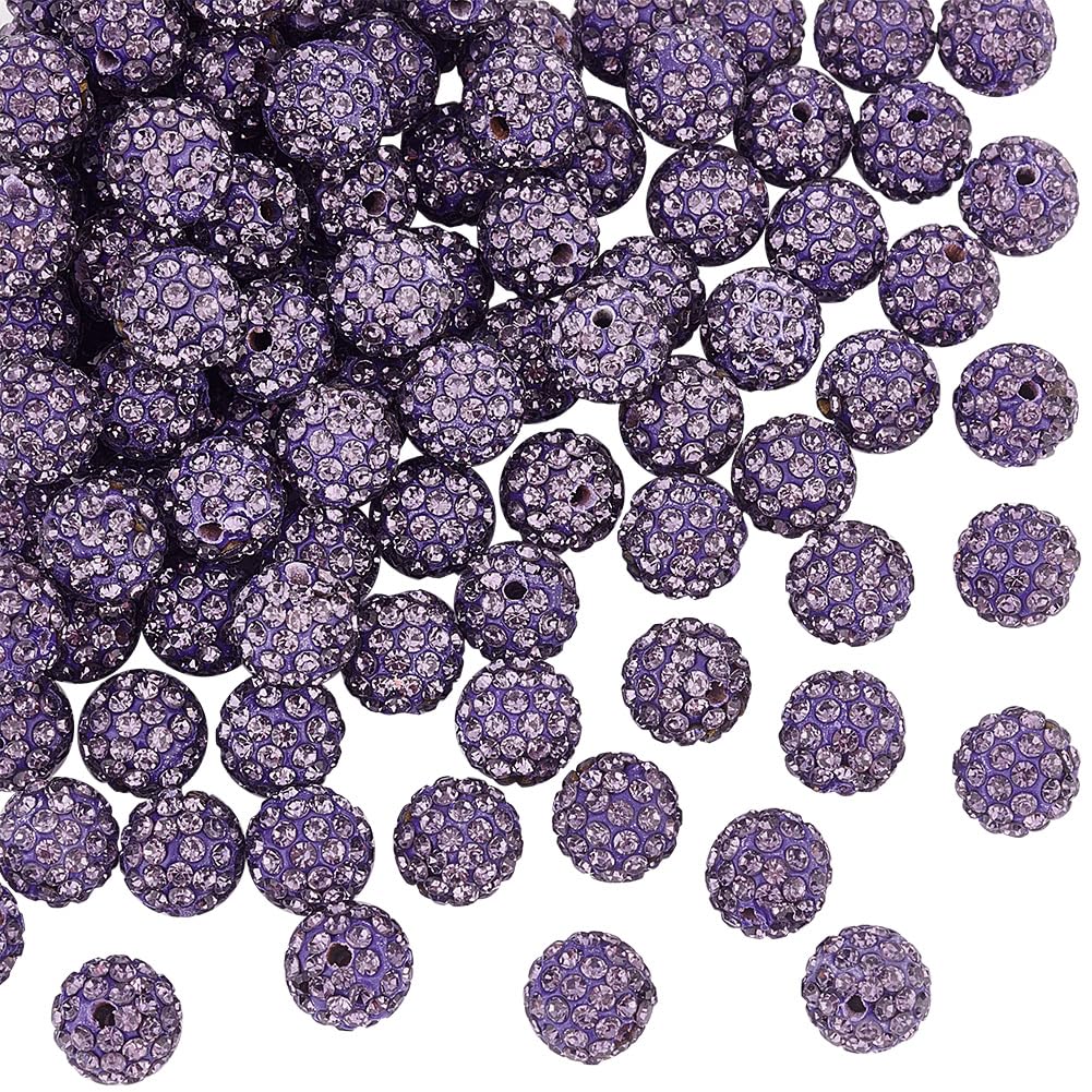 PH PandaHallPH PandaHall 100pcs 10mm Rhinestone Clay Beads Clay Pave Disco Ball Clay Beads for Jewelry Making - Tanzanite