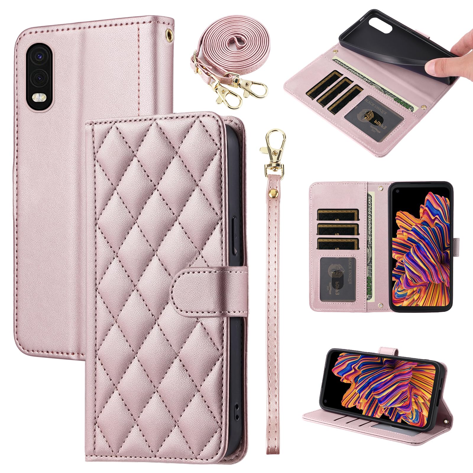 Furiet Argyle Wallet Case for Samsung Galaxy Xcover Pro with Wrist Strap Shoulder Strap, Card Slots Folio Purse, Luxury PU Leather Stand Accessories