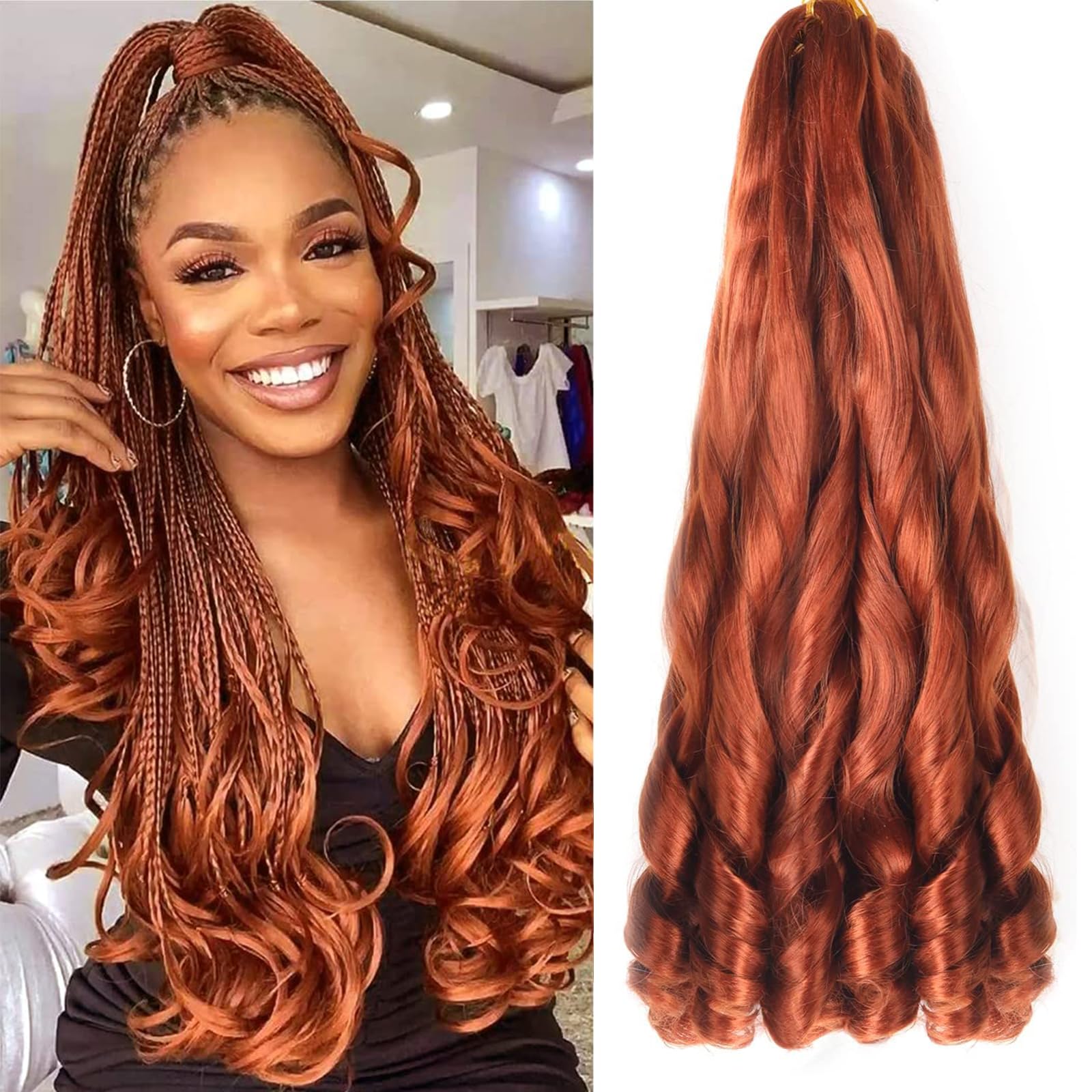 Alaleibaby 26 inch French Curly Braiding Hair 8 Pack Loose Wavy Spiral Curl Braids Crochet Hair Deep Wave Synthetic Extensions Pre Stretched Bouncy Braiding Hair