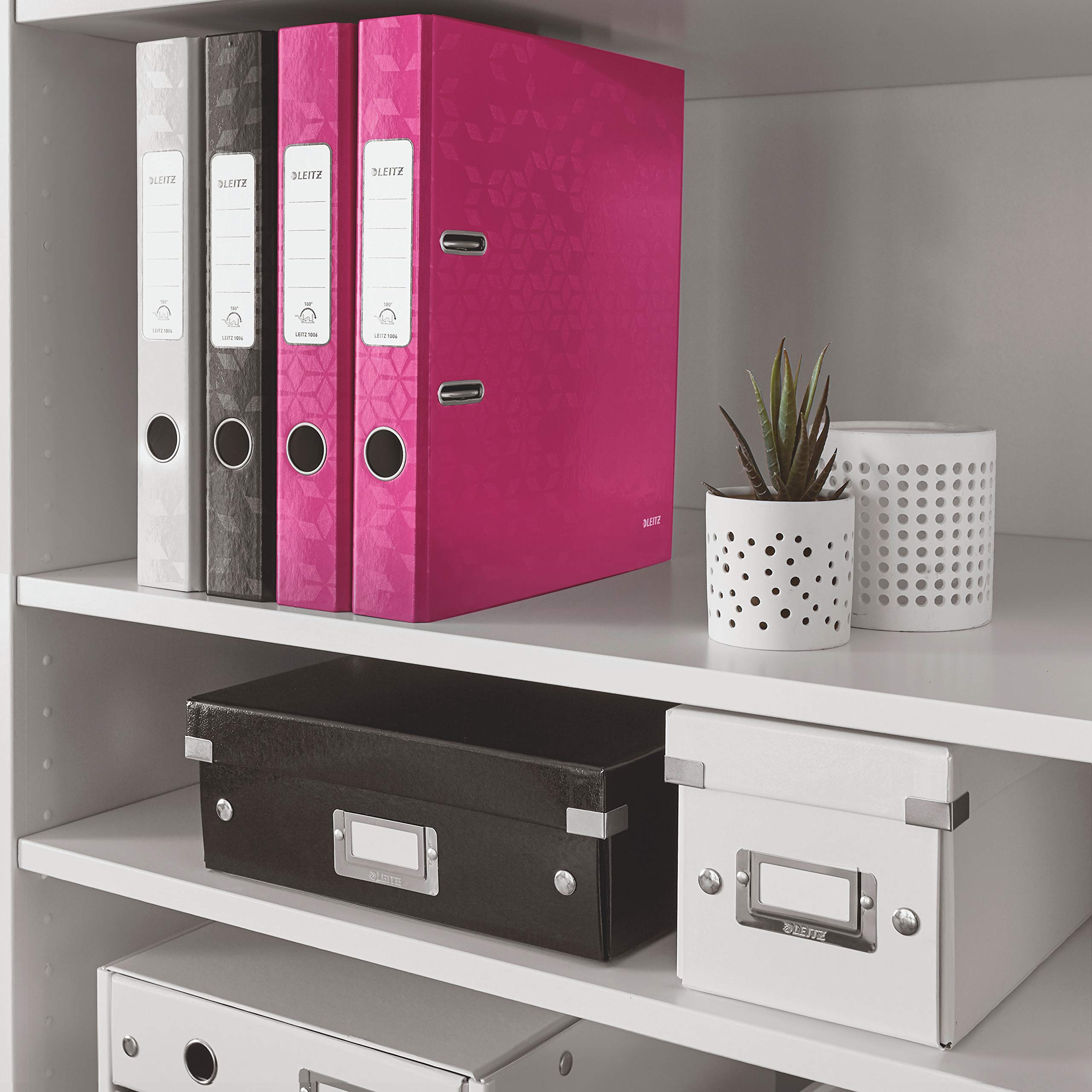 Leitz 10060023 - Raccoglitore di qualità, 180 gradi, formato A4, stretto, larghezza dorso 5,2 cm, bordo grigio laminato, rosa, serie WOW