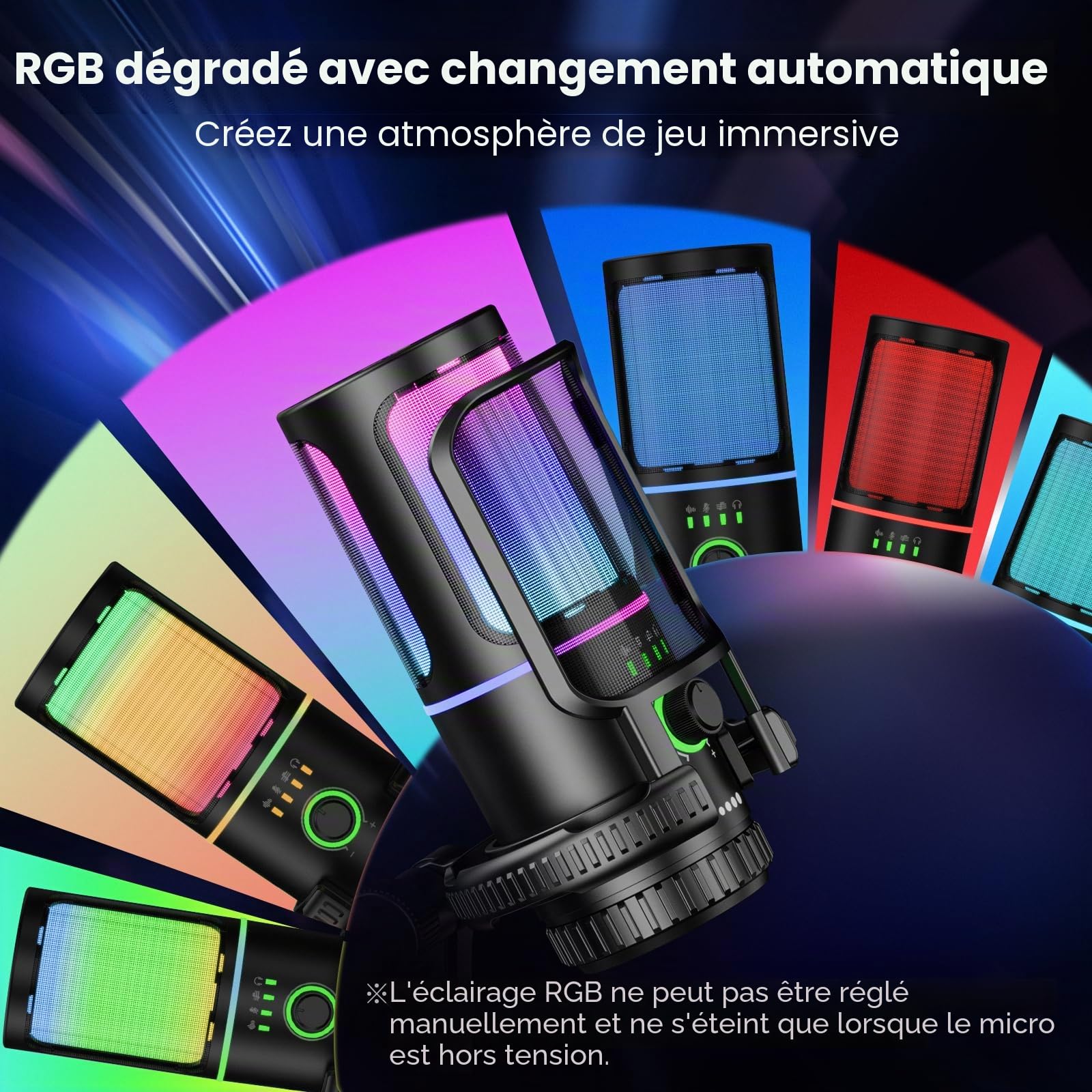 SINWE Micro Gaming USB avec Réduction du Bruit et Contrôle du Gain - Micro pour PC, PS4/5, Streaming, Gaming et Podcasts - Inclut Filtre Anti-pop, Suspension, Muet Rapide et Éclairage RGB