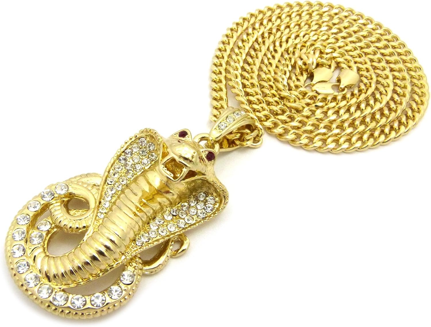 NEW ICED OUT COBRA SNAKE PENDANT & 36" CUBAN CHAIN HIP HOP NECKLACE - CP12