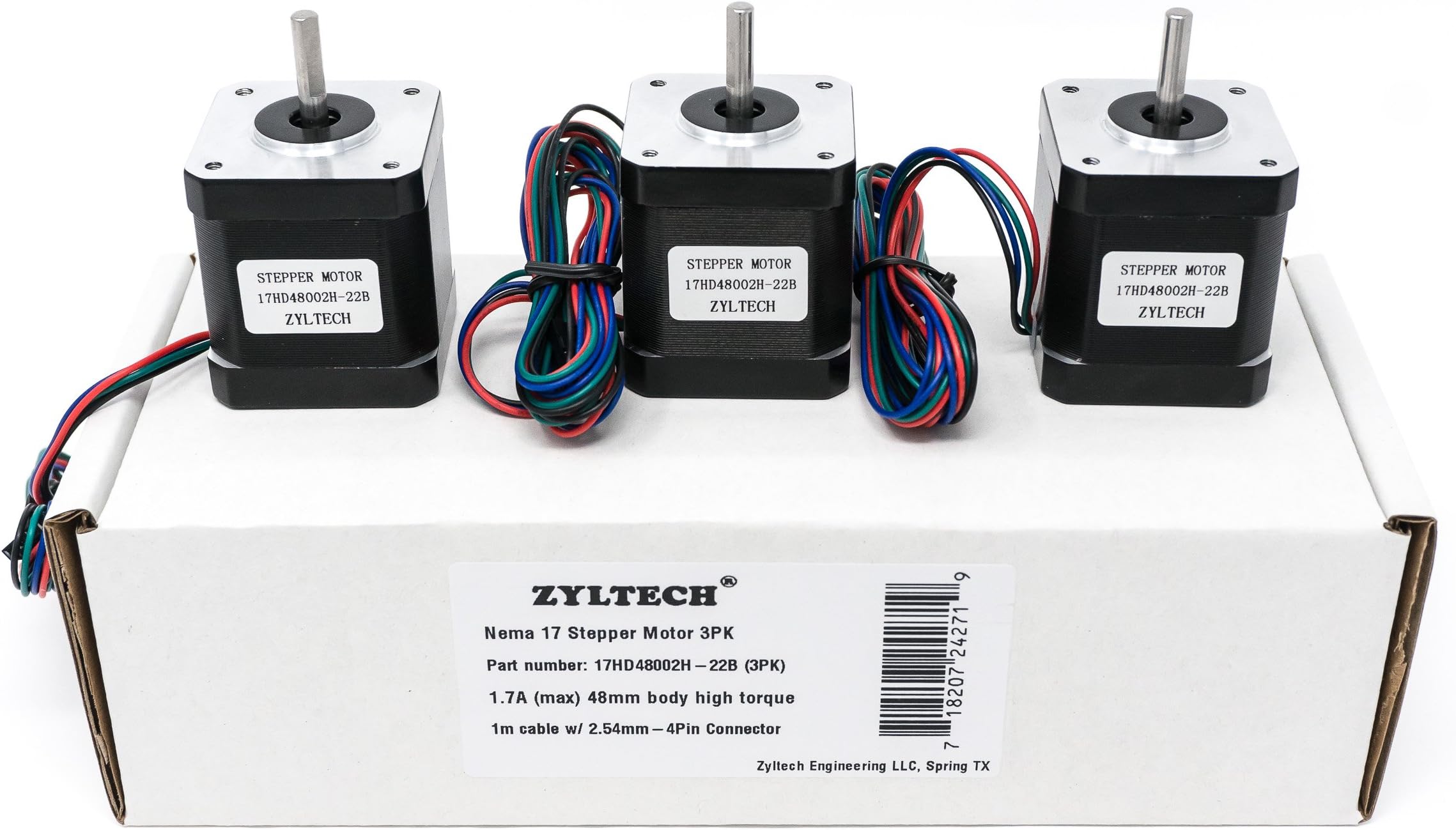 3 Pack Nema 17 Stepper Motor 1.7 A 0.59 Nm 84 oz.in 48mm Body w/ 1m Cable & Connector for 3D Printer/CNC