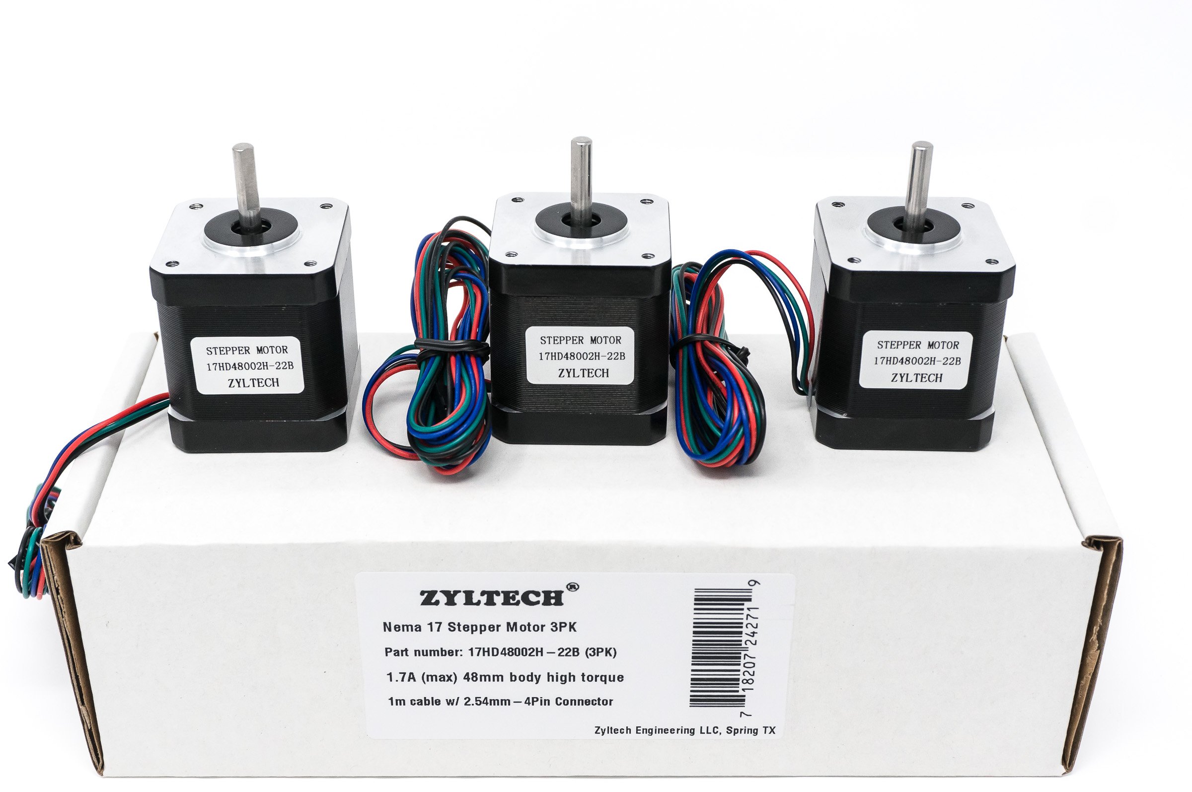3 Pack Nema 17 Stepper Motor 1.7 A 0.59 Nm 84 oz.in 48mm Body w/ 1m Cable & Connector for 3D Printer/CNC