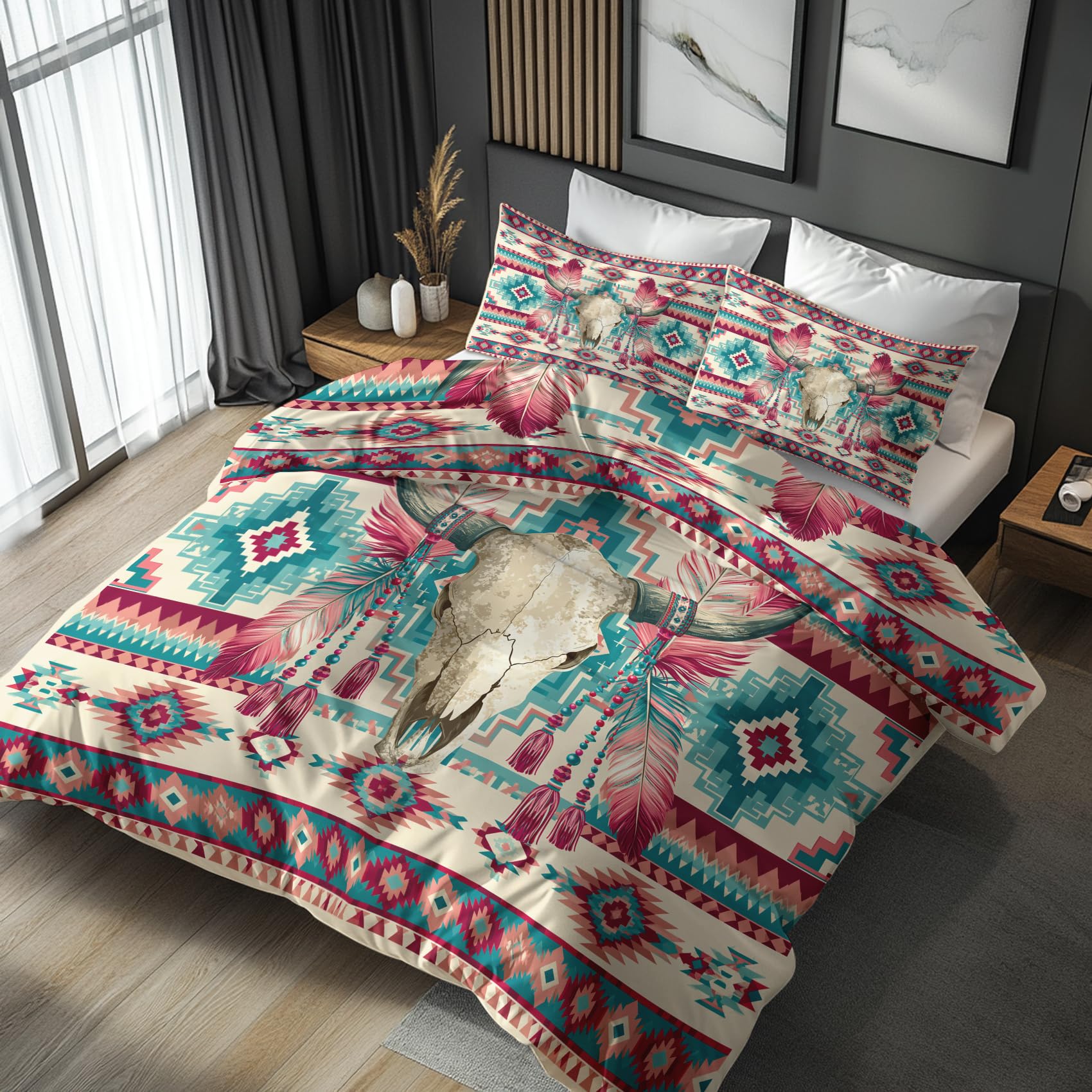 NOGAWA Bull Skull Tribal Super King Duvet Cover Sets, Decor, 260 x 220