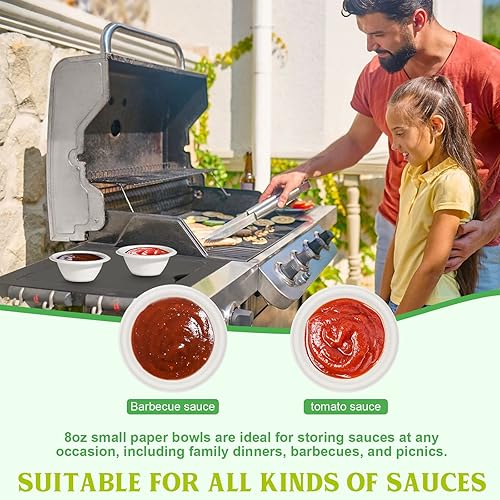 Miniatura 3 de Grocyle - Cuencos de papel compostables pequeños de 8 onzas, paquete de 200 cuencos de bagazo blanco biodegradables para condimentos, salsa, helado,