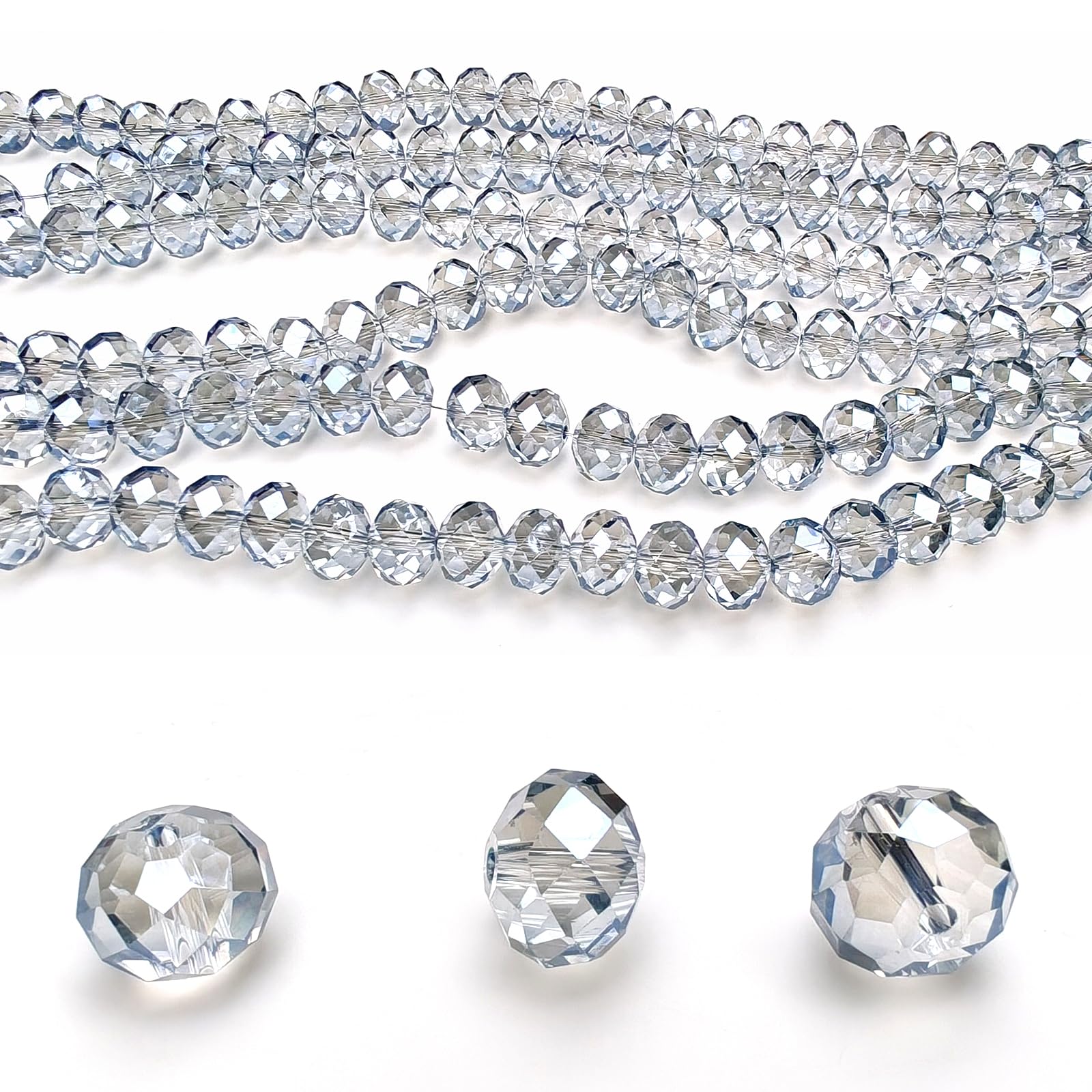 6mm Rondelle Glass Beads for Jewelry Making, Faceted Briolette Crytal Spacer Beads for Bracelet Necklace Earring, Light Blue Grey 720pcs
