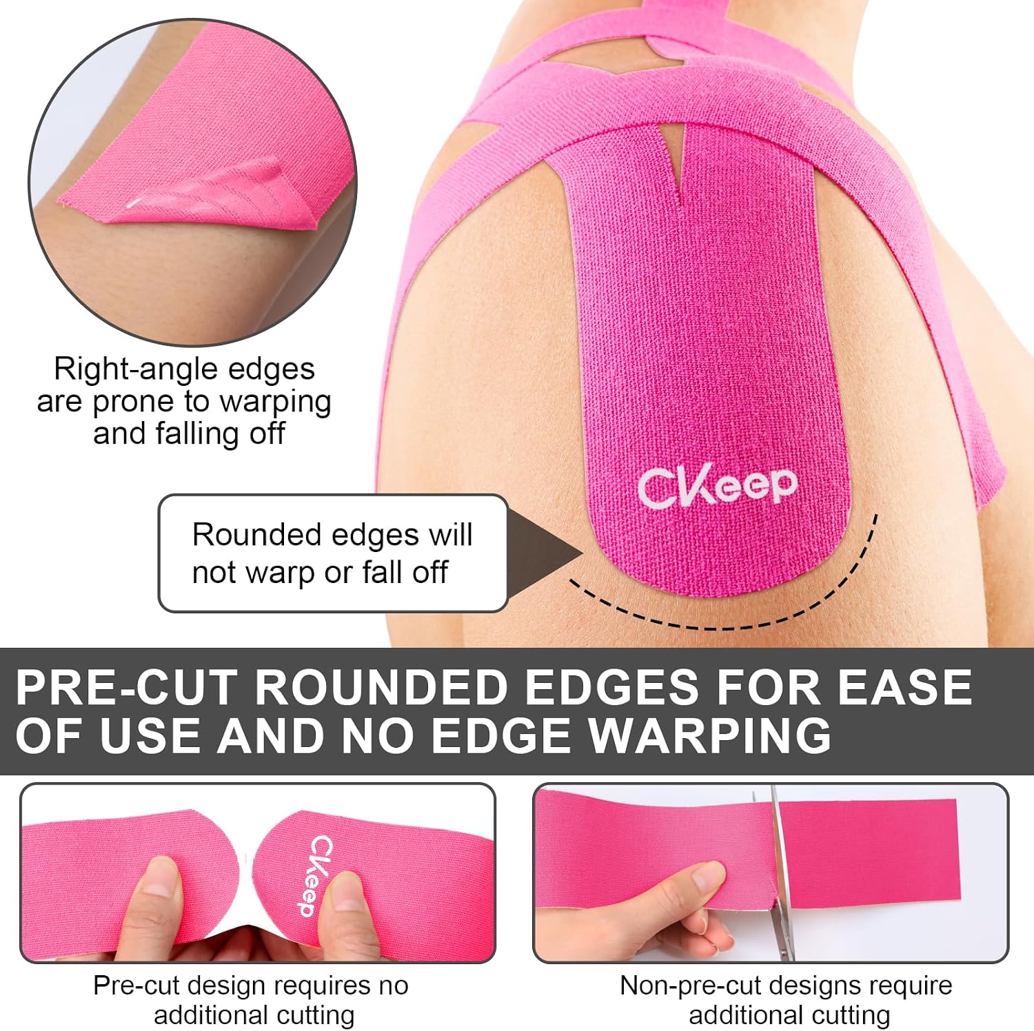CKeep Kinesiology Tape precut Strips, 40 Count Elastic k Tape, Pink image 2