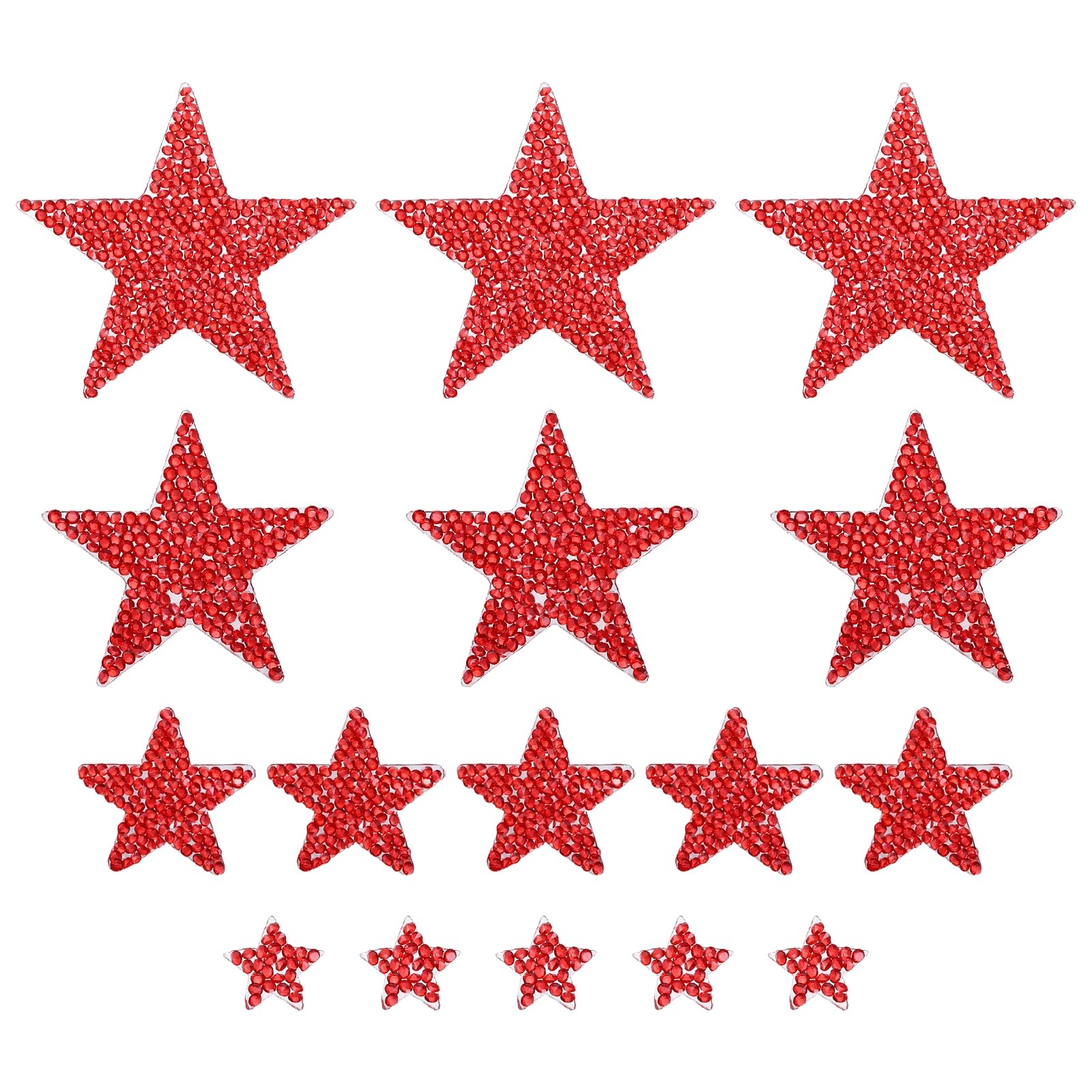 sourcing map 16 Pieces Iron on Patches Star Rhinestone Appliques Glitter Embroidered Patches Red Iron on Rhinestones for Clothes DIY Crafts Bag Hat Pants in 4 Size