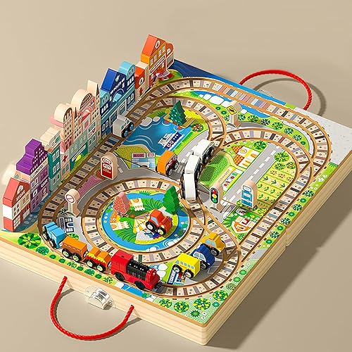 B0C7Z9MSXK_image_3 Juego de bloques de construcción de madera, tren eléctrico de construcción de ciudad, bloques apilables, juguetes educativos de aprendizaje
