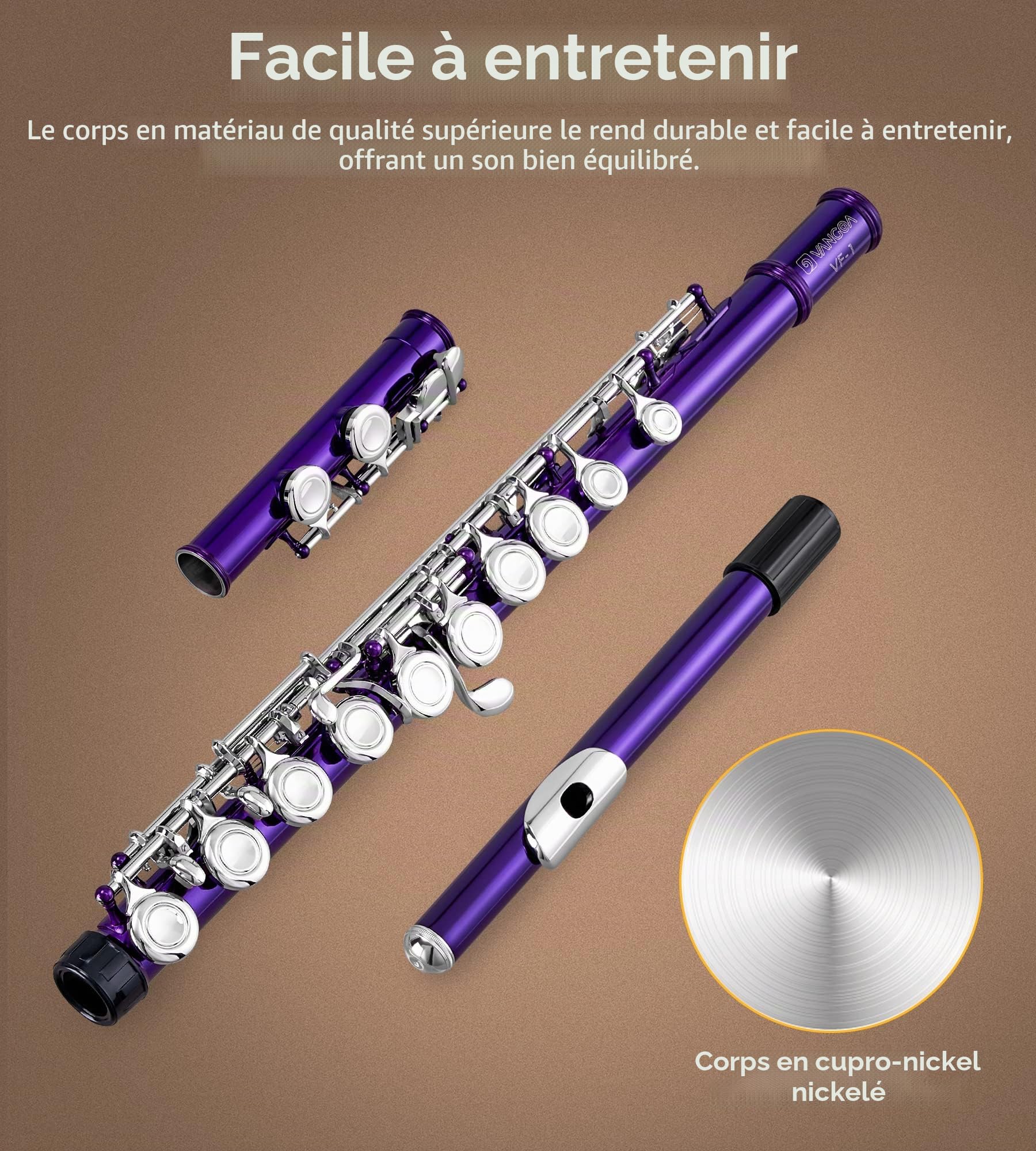 Vangoa Flûte Fermé Trou C Flûte 16 Touches avec étui rigide, support, tiges de nettoyage, gants et kit de nettoyage,Violet