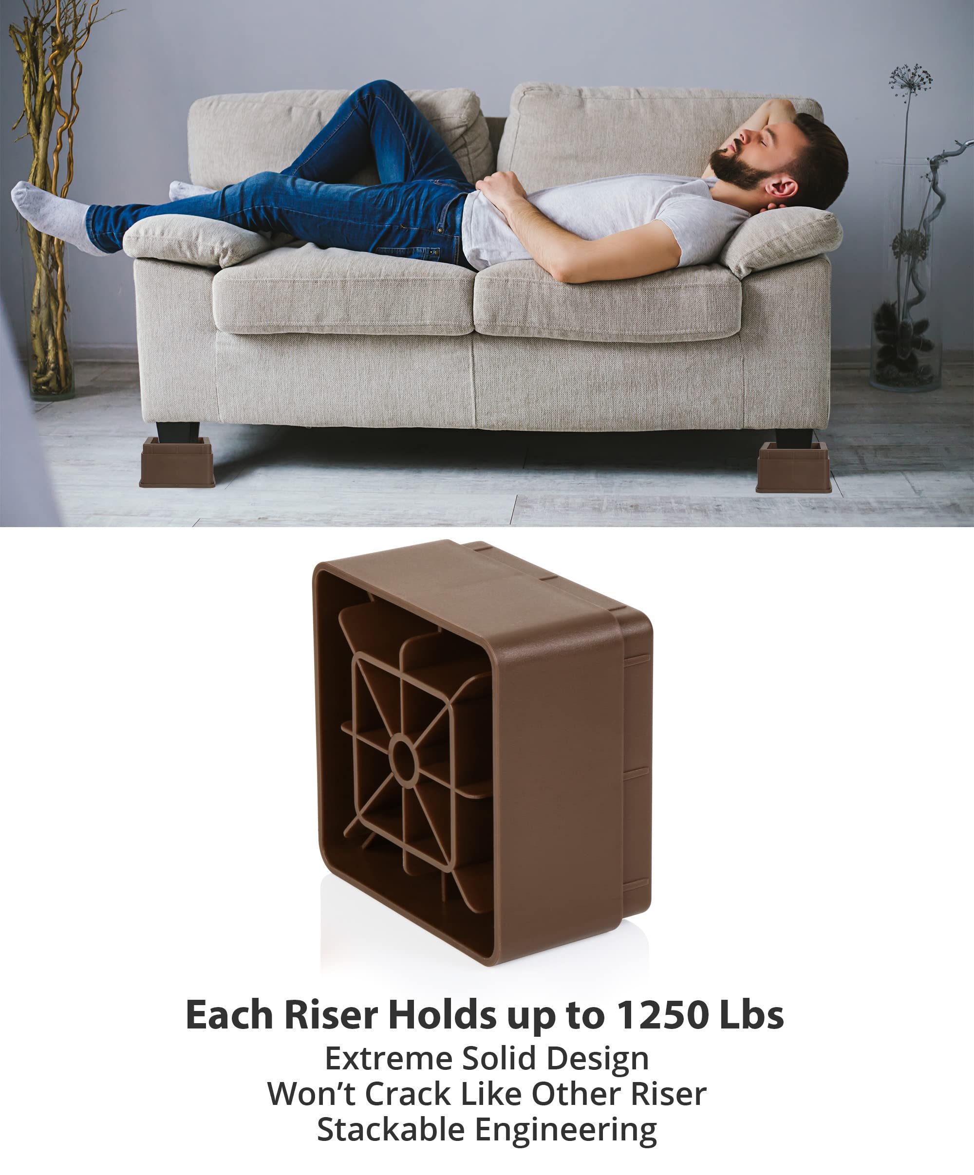 Utopia Bedding Premium Mobili Regolabili e Alzata Letto 8 Pezzi (5 cm to 10 cm) - Plastica Durevole con Schiuma, Gomma Antiscivolo Pads - Alza Il Tuo Letto, Divano, Tavolo, Sedia - Braun