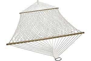 Crocheted Hammock: Sunnydaze Cream Cotton Rope Outdoor Bliss