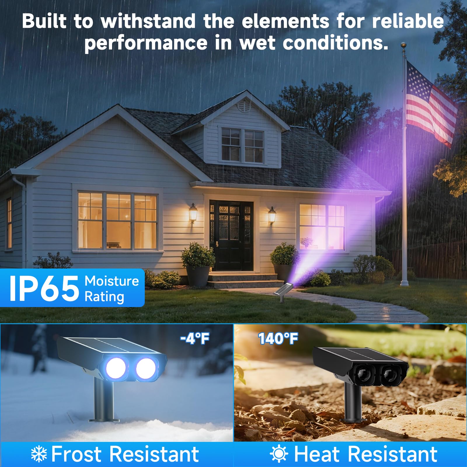 Foco solar RGB: 2 en 1 luces solares para exteriores con 8 modos de iluminación y columna guía de luz de PC para árbol, jardín, patio, camino, luces de paisaje que cambian de color RGB | IP65