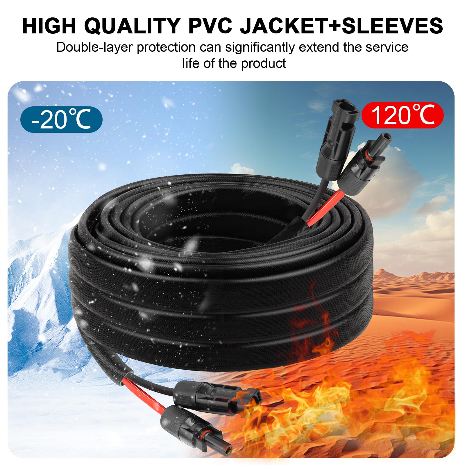 Przedłużacz słoneczny 10 AWG 25ft elastyczny kabel do panelu słonecznego z męskim na żeńskim złączem równoległym cynowany drut miedziany do panelu słonecznego motoryzacja RV łódź na zewnątrz